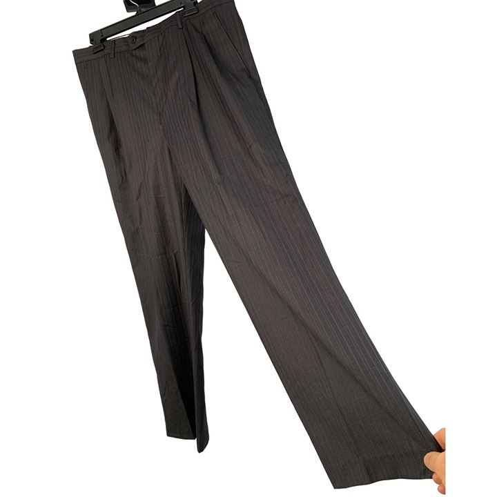 VTG Versace Mens Pleat Wool Pinstripe Dress Pants Size 35 x 30 Charcoal 7528