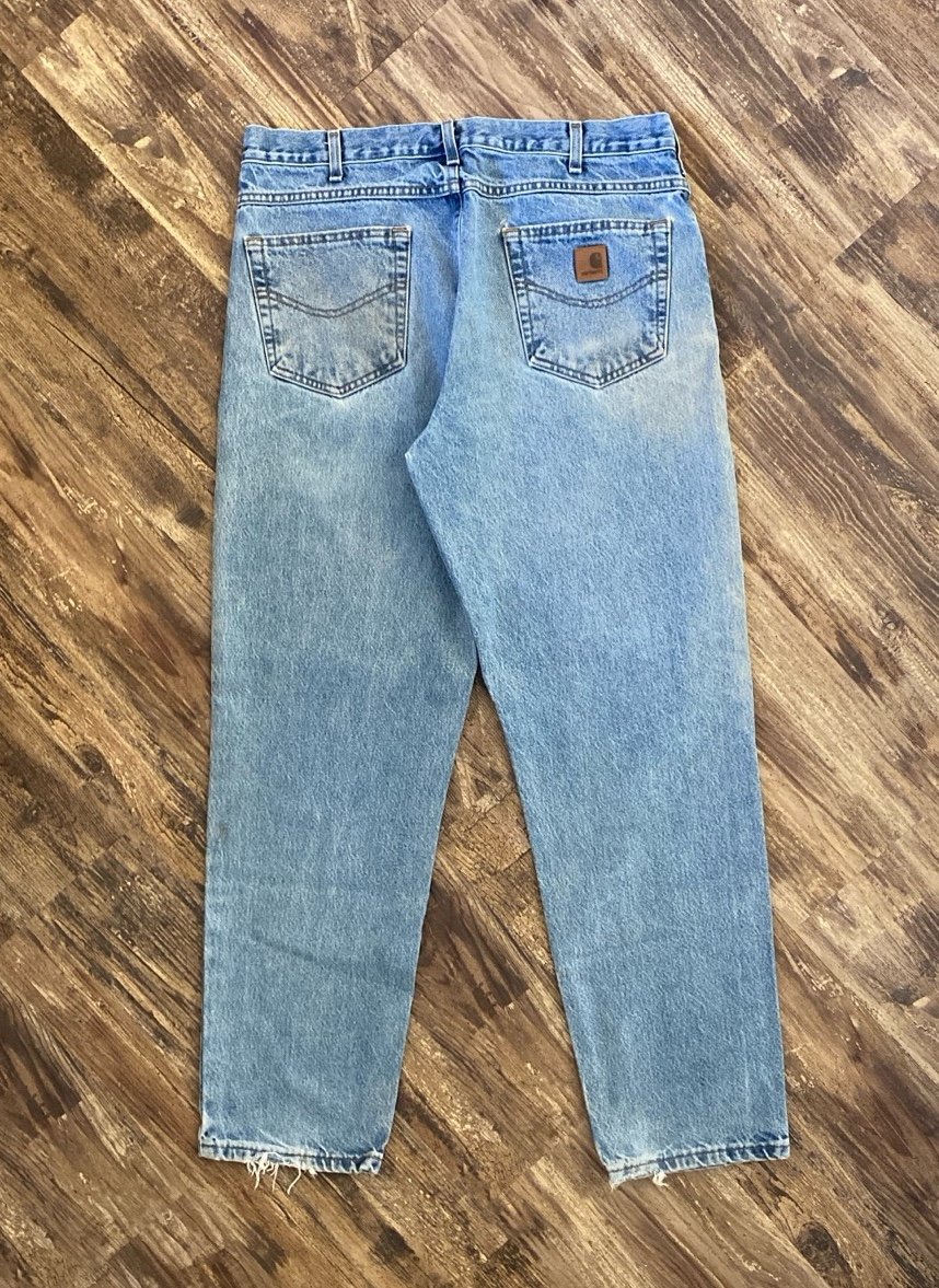 Y2K 2000s Faded Blue Carhartt Distressed Jeans Mens Size 36x32