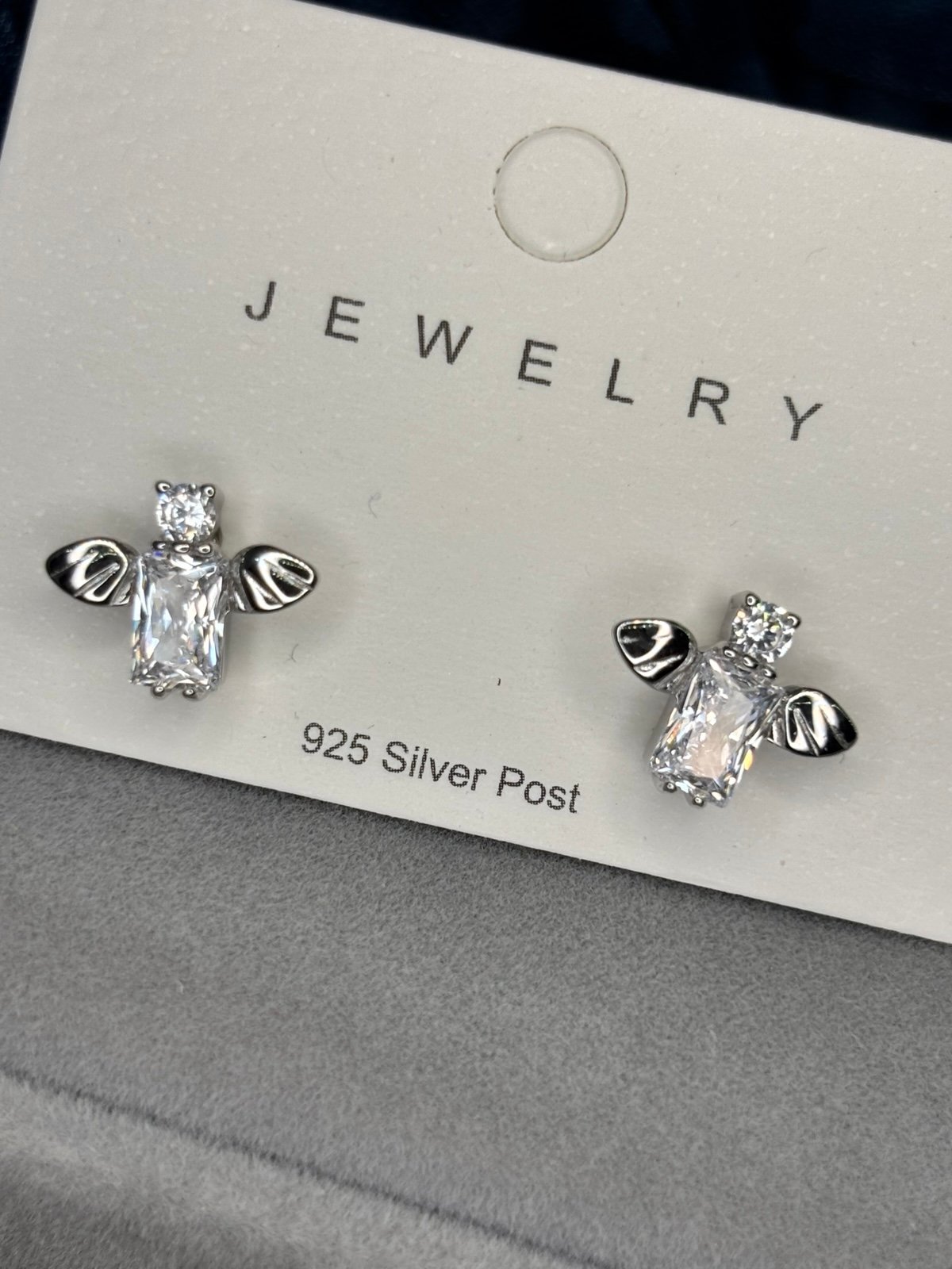 Sterling silver ANGEL wings CZ stud earrings