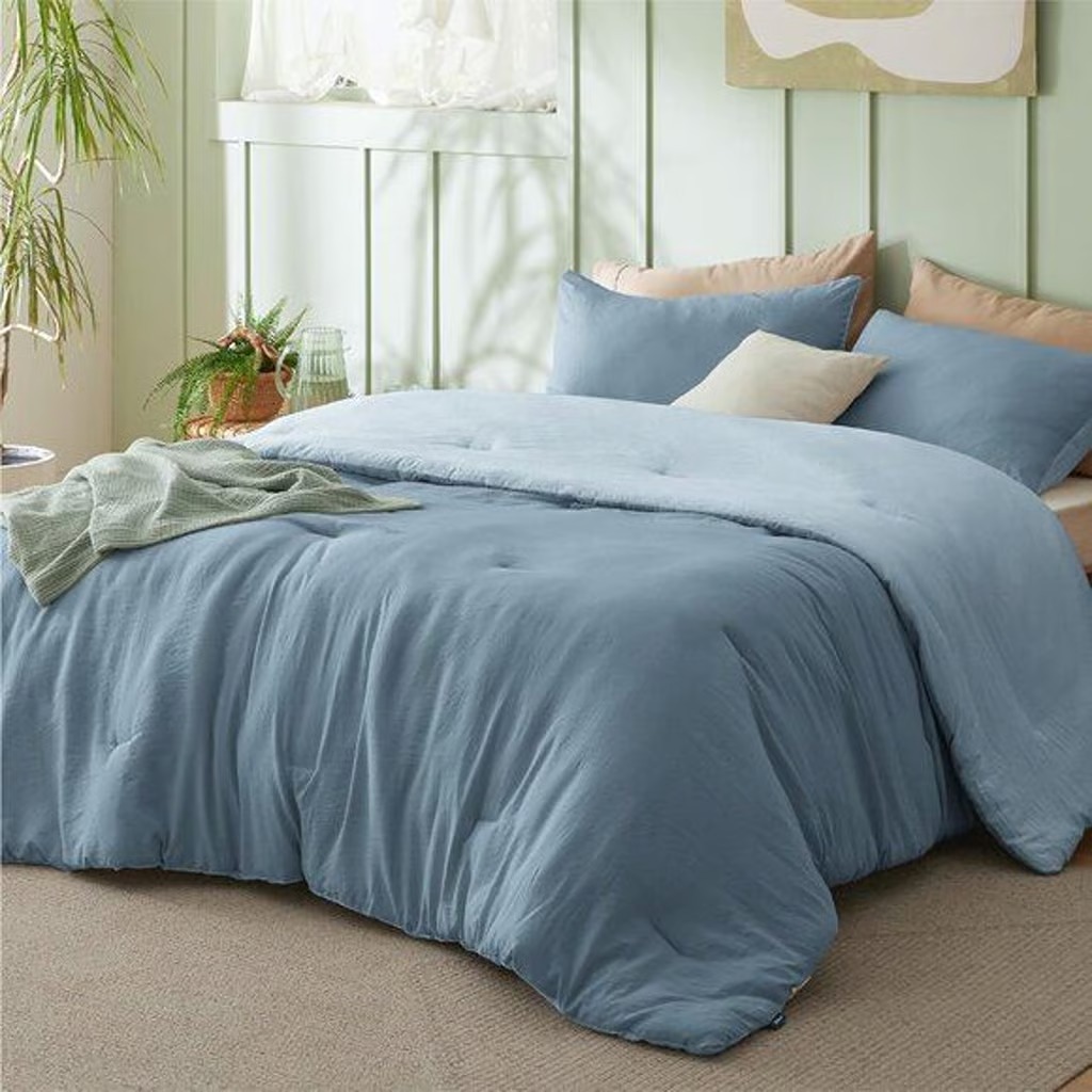 New King Size Comforter Set, Reversible Blue, Soft Down Alternative Bedding