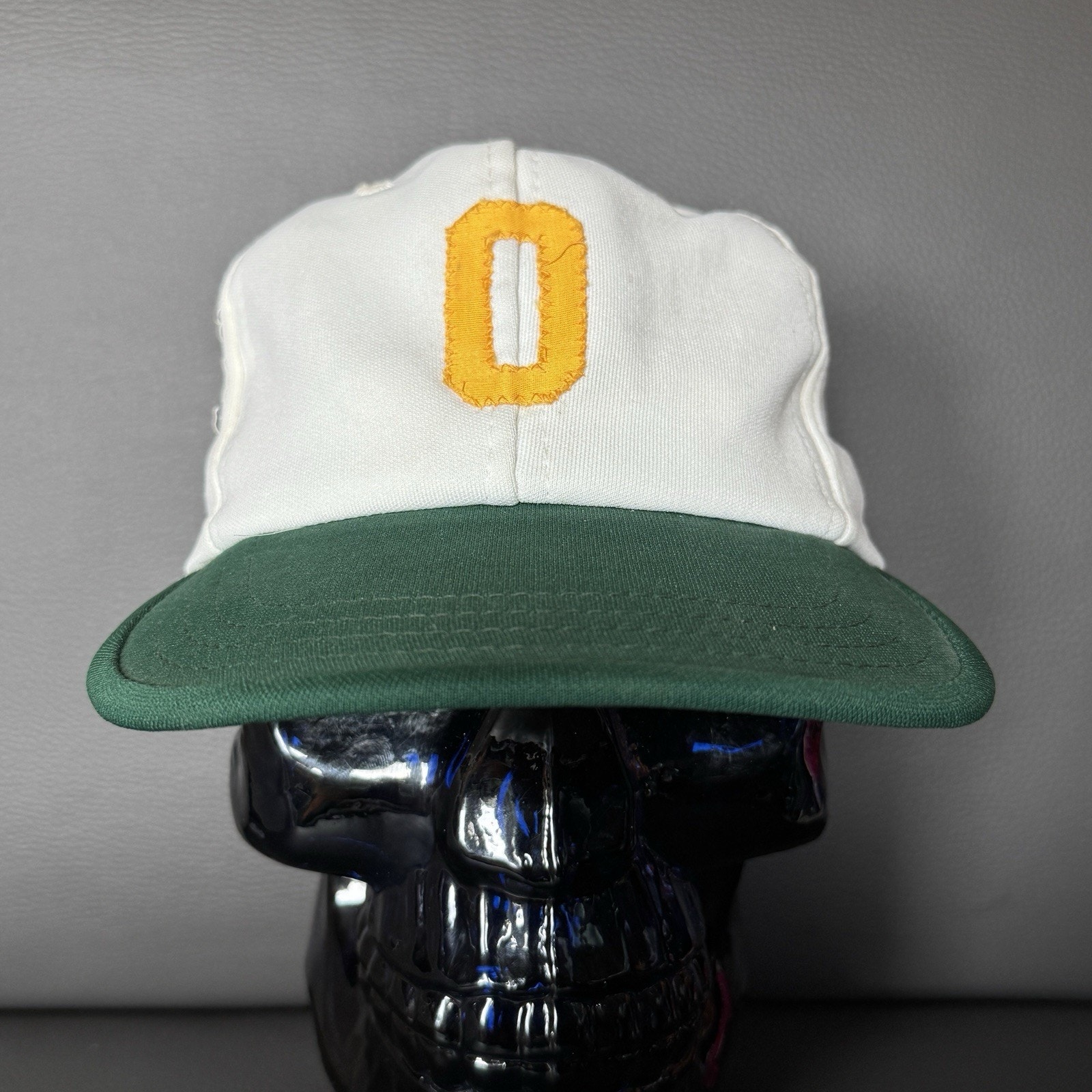 VTG Oregon Ducks Hat Snapback 70s 80s Felt Logo White Green College Cap Rare