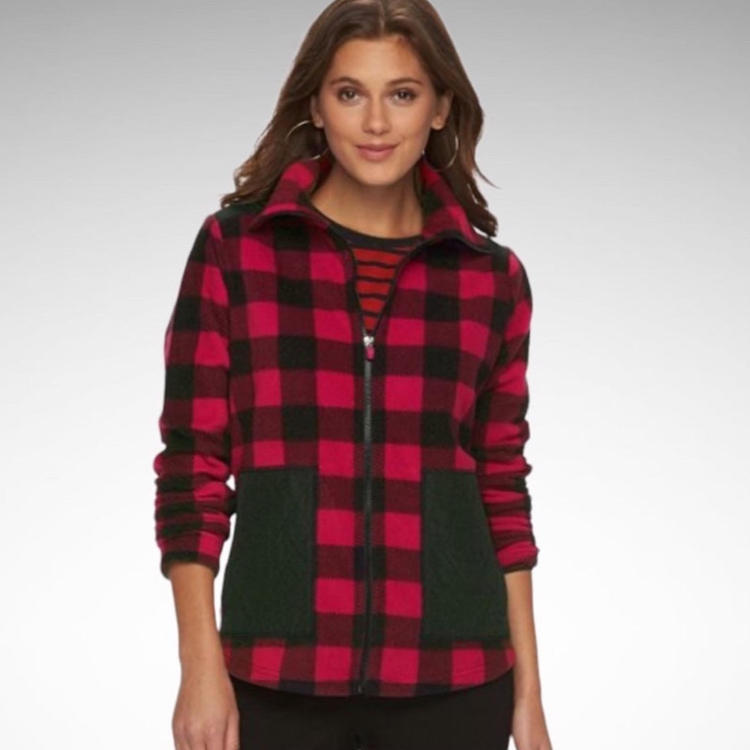 Chaps Sport Jacket Zip-Front Buffalo Check Fleece