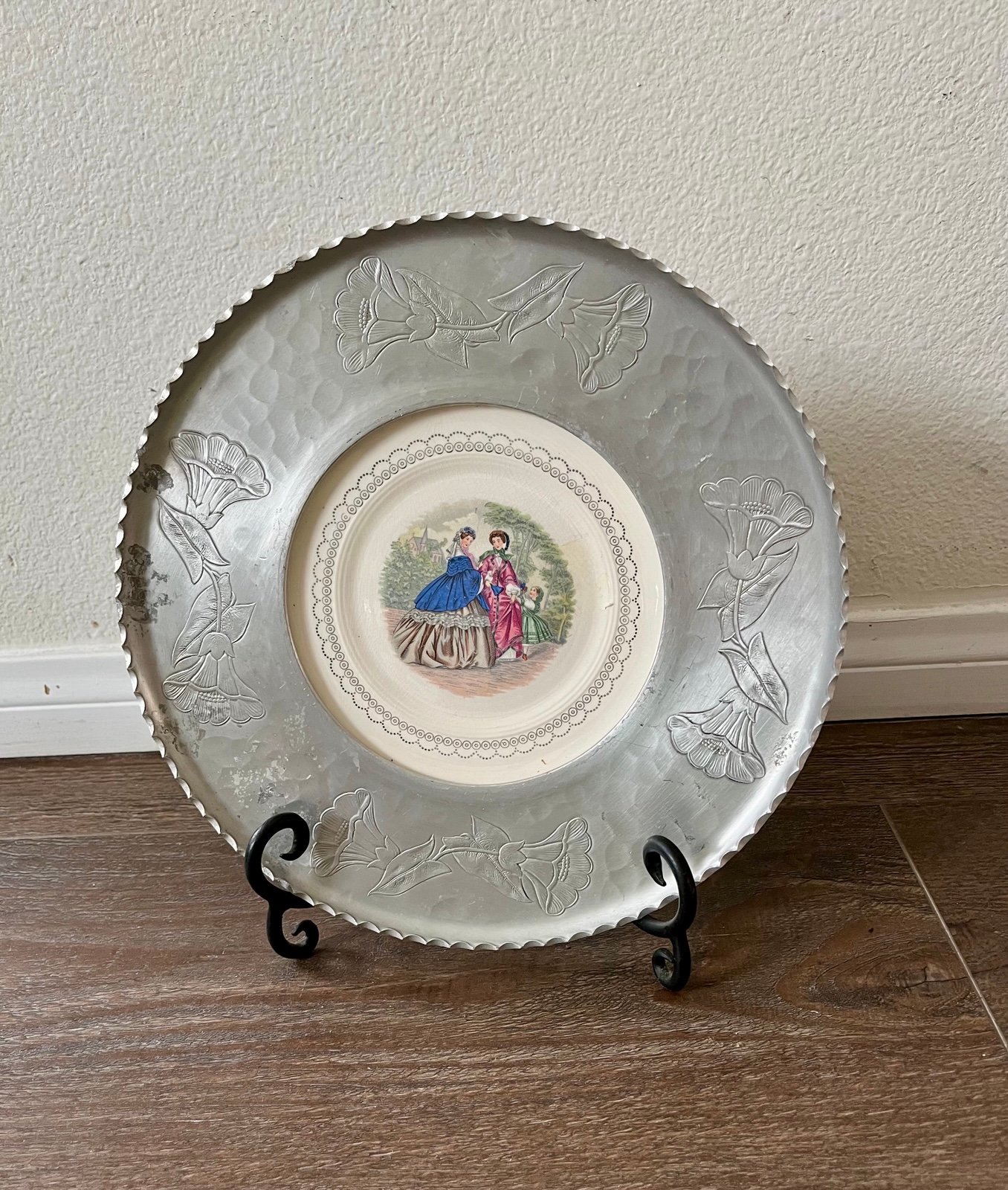 Vintage Decorative Silver Plate with Victorian Scene