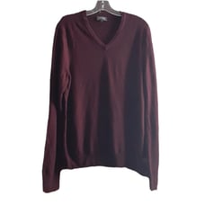Express Mens Sweater M Burgundy Merino Wool Blend Long Sleeve V Neck Maroon