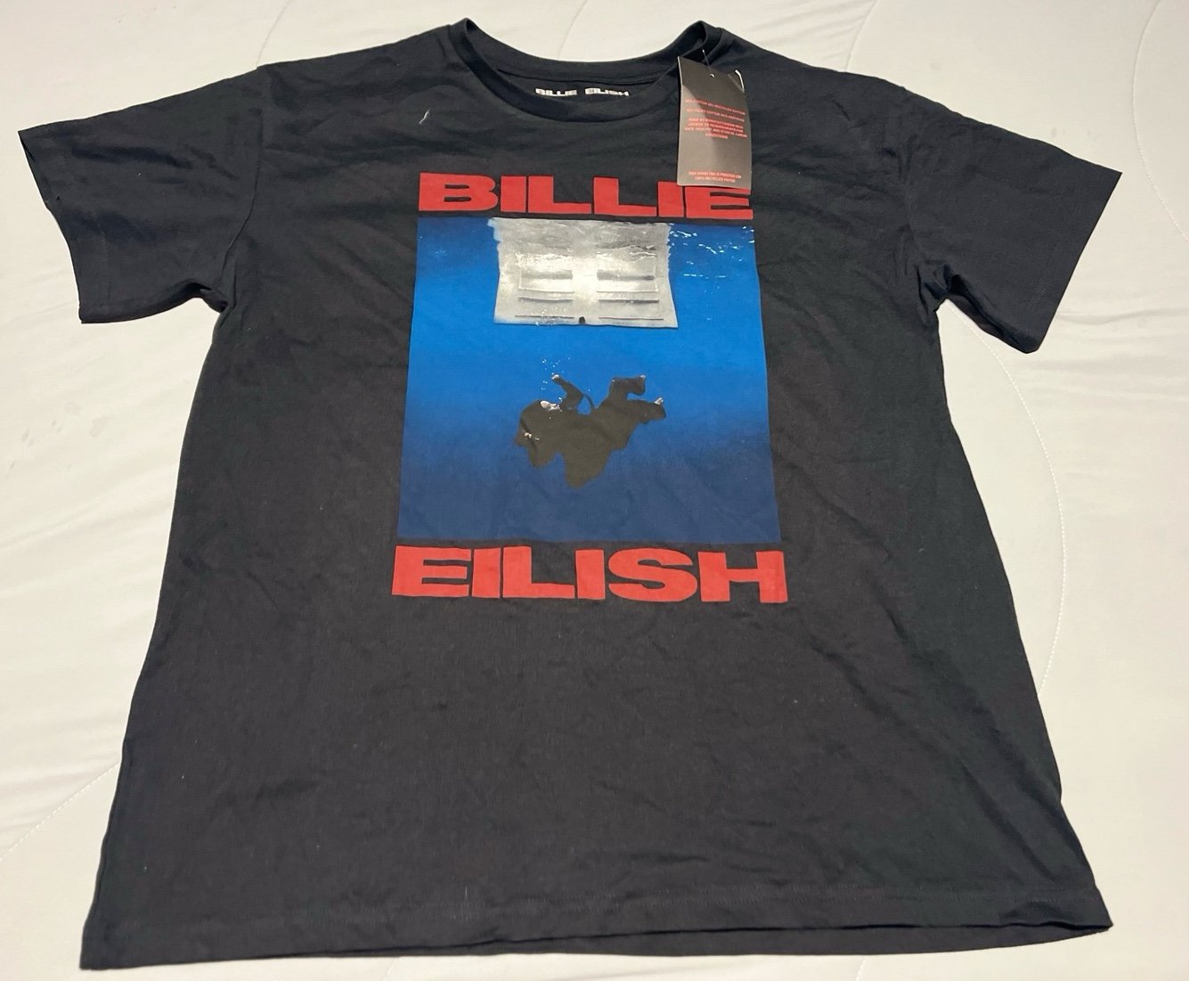 Women's Billie Eilish merchAlbum Cover Short Sleeve Graphic T-Shirt Black Size L