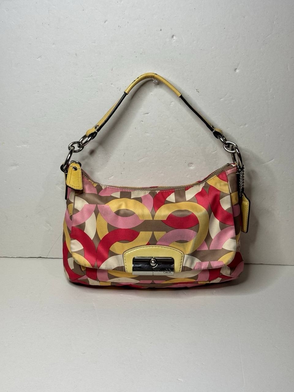 COACH Kristin Op Art Yellow Multicolor Satin Hobo Shoulder Bag