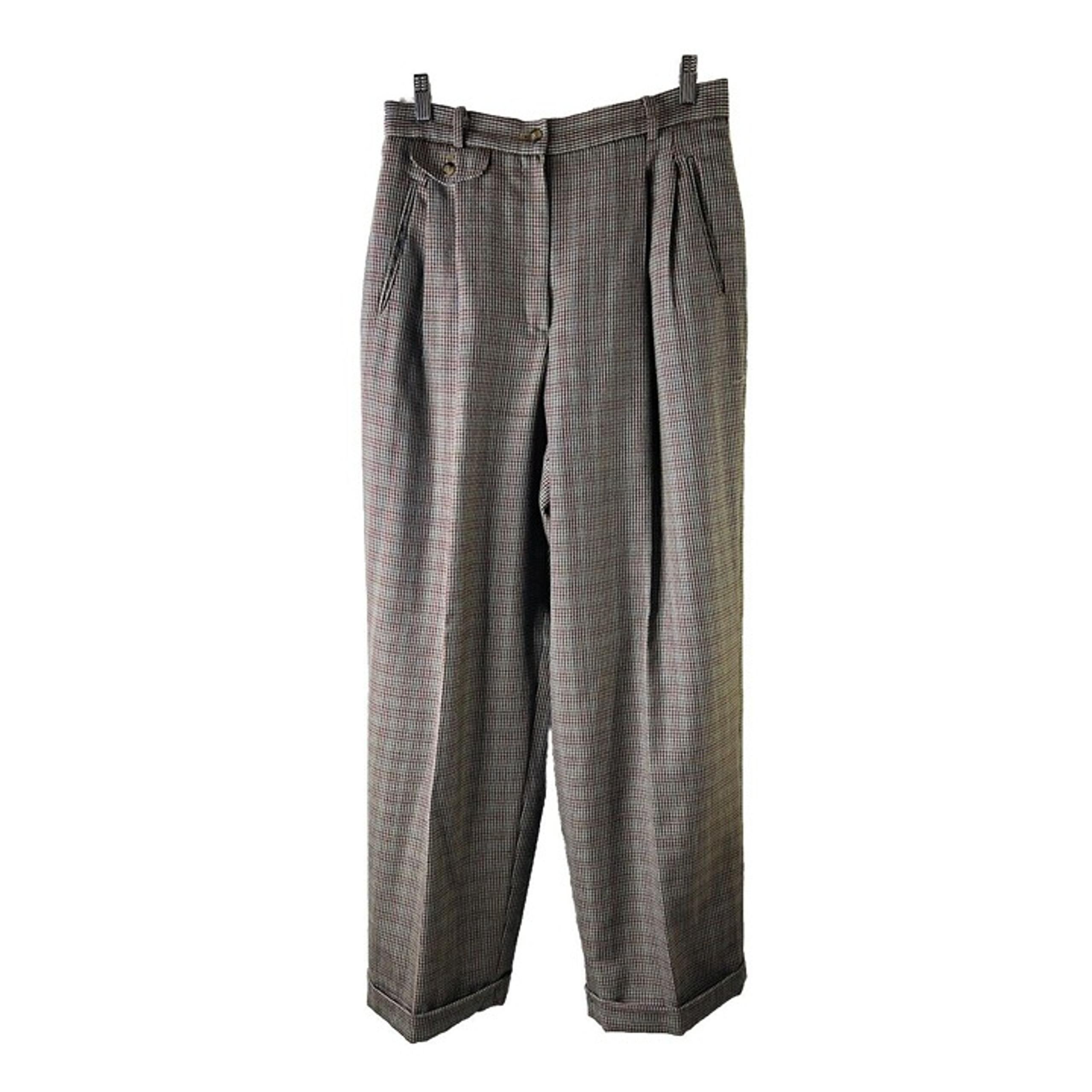 Vintage 90s Womens 12 Wool Houndstooth Plaid Pleated Cuffed Trousers Dress Pants