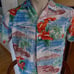 1950s Rayon Sail Boat, Airline and Palm Tree Beach Aloha Shirt * Mens Med (42)