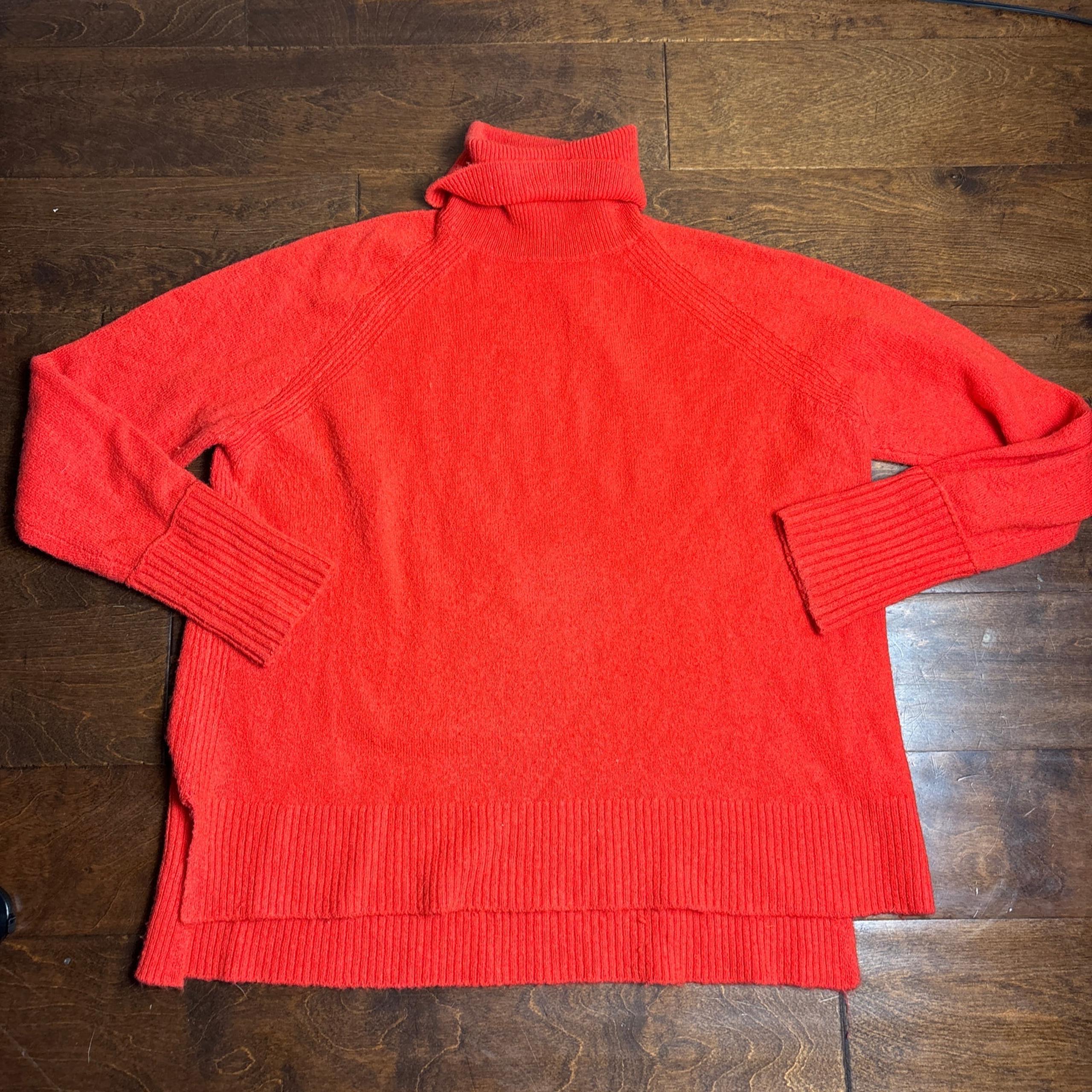 J Crew Women's Small Turtleneck Sweater Orange Bright Wool Alpaca Soft Cozy