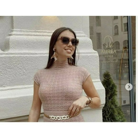 Set ZARA NEW WOMAN POINTELLE-KNIT TOP and skirt PALE PINK 5536/008 L
