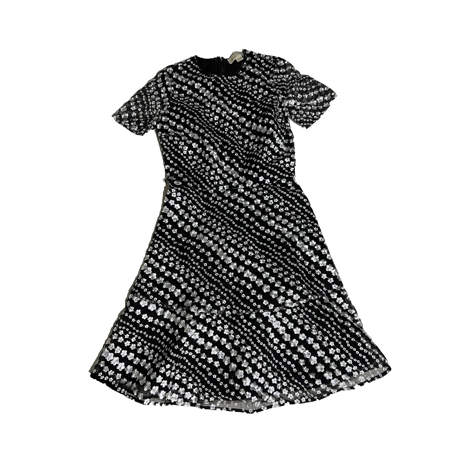 MICHAEL MICHAEL KORS FIT & FLARE DRESS EMBROIDERED BLACK /WHITE SIZE 00