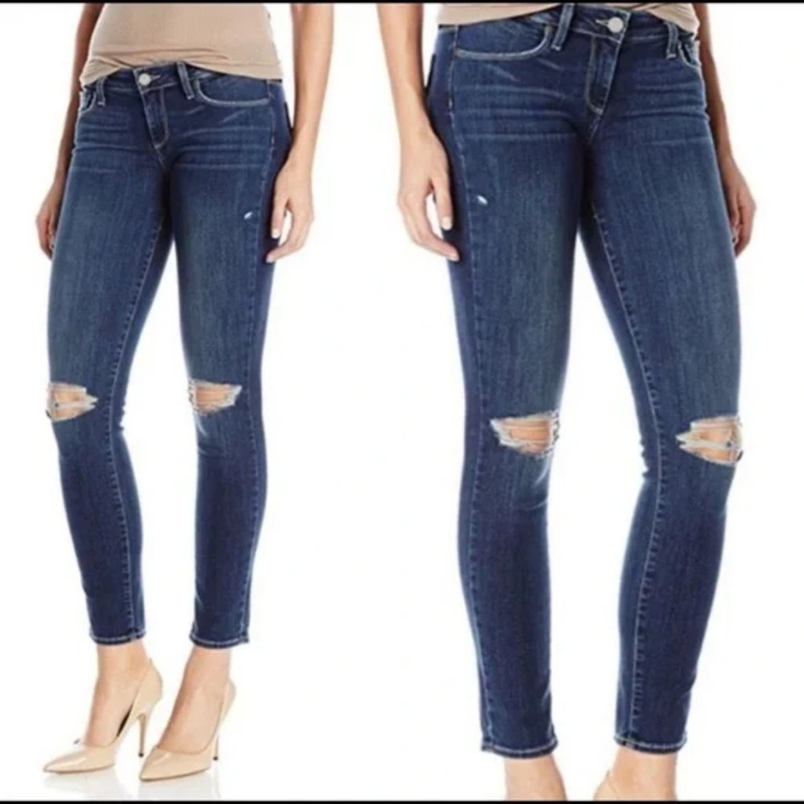 Paige Verdugo Ultra Skinny Jeans Blue Distressed Stretch Denim Size 25