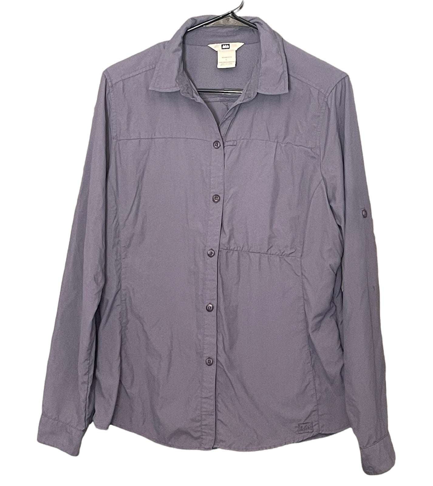 REI Women’s UPF 40+ Plum Button Up Camping Hiking Top Size L REI Women’s UPF 40+ Plum Button Up Camping Hiking Top Size L