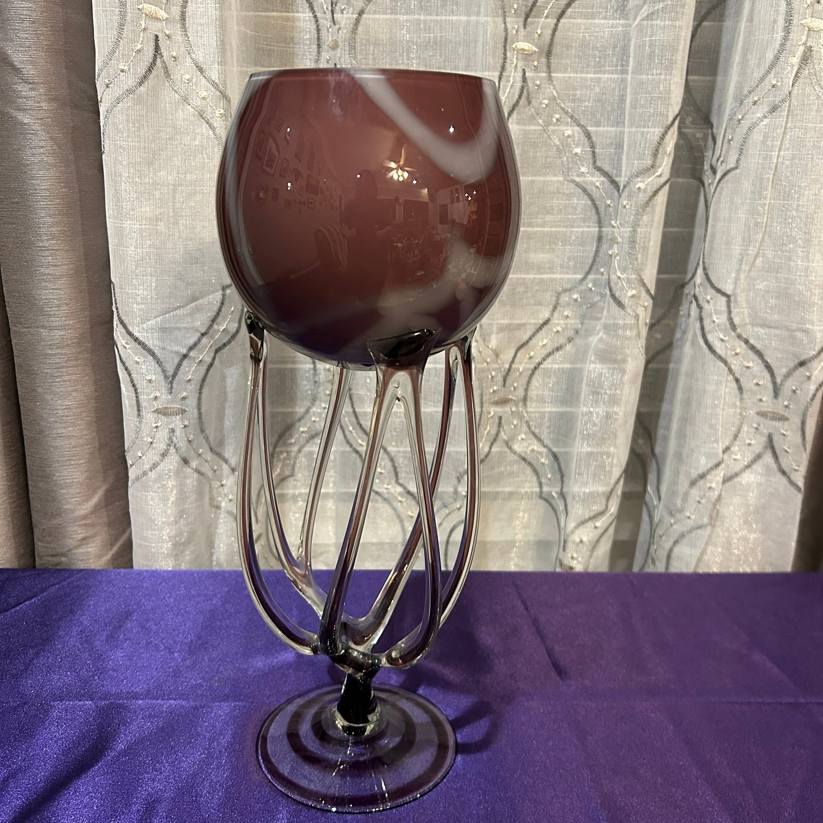 Jozefina Krosno Purple Art Glass Octopus Vase Jellyfish Clear Tall Swirl Base