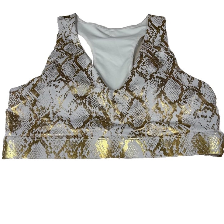 NEW Fabletics Size Large Sports Bra On The Go Midi Copper Foil Snake #1294