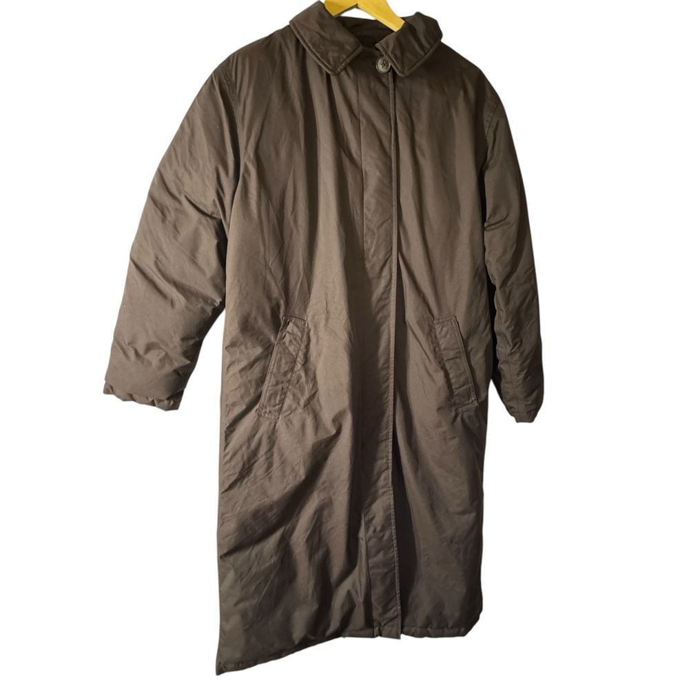 Lands End Coat Women's M 10-12 Brown Knee Length Down Pockets No Hood
