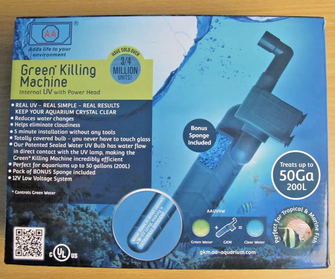 AA AQUARIUM 50gal Green Killing Machine Internal UV Power Head, GKM9W OPEN BOX