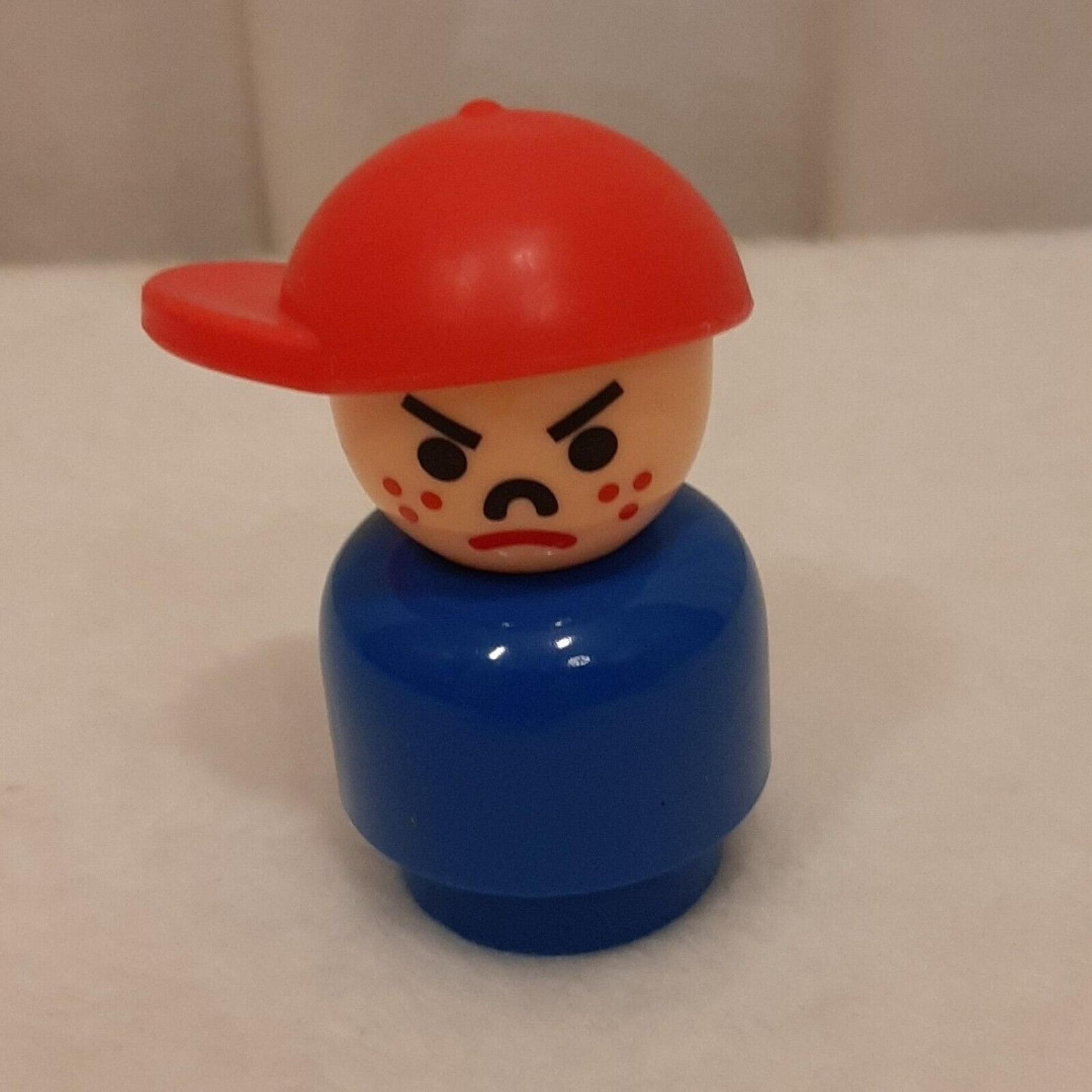 Fisher Price Little People Figure School Boy Blue Body Red Hat Freckles