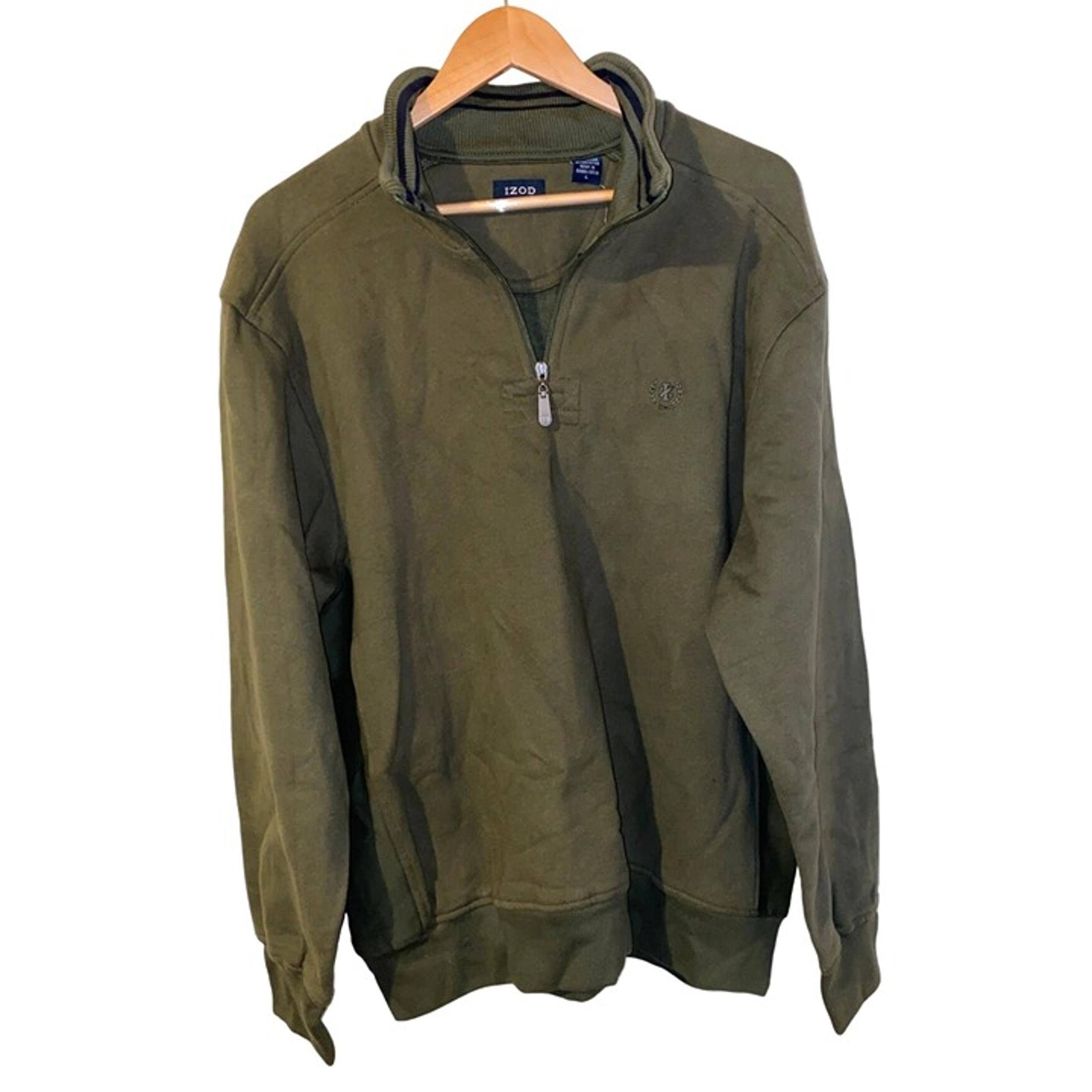 IZOD Sweatshirt Men L Half-Zip Long Sleeve Green