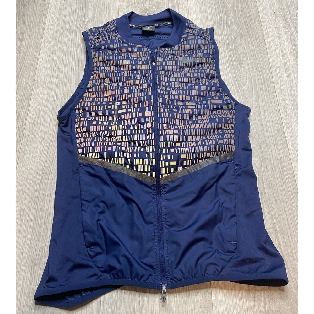 Nike Running Vest Men Small Blue Aeroloft Down Gilet Flash Reflective Vent Gilet