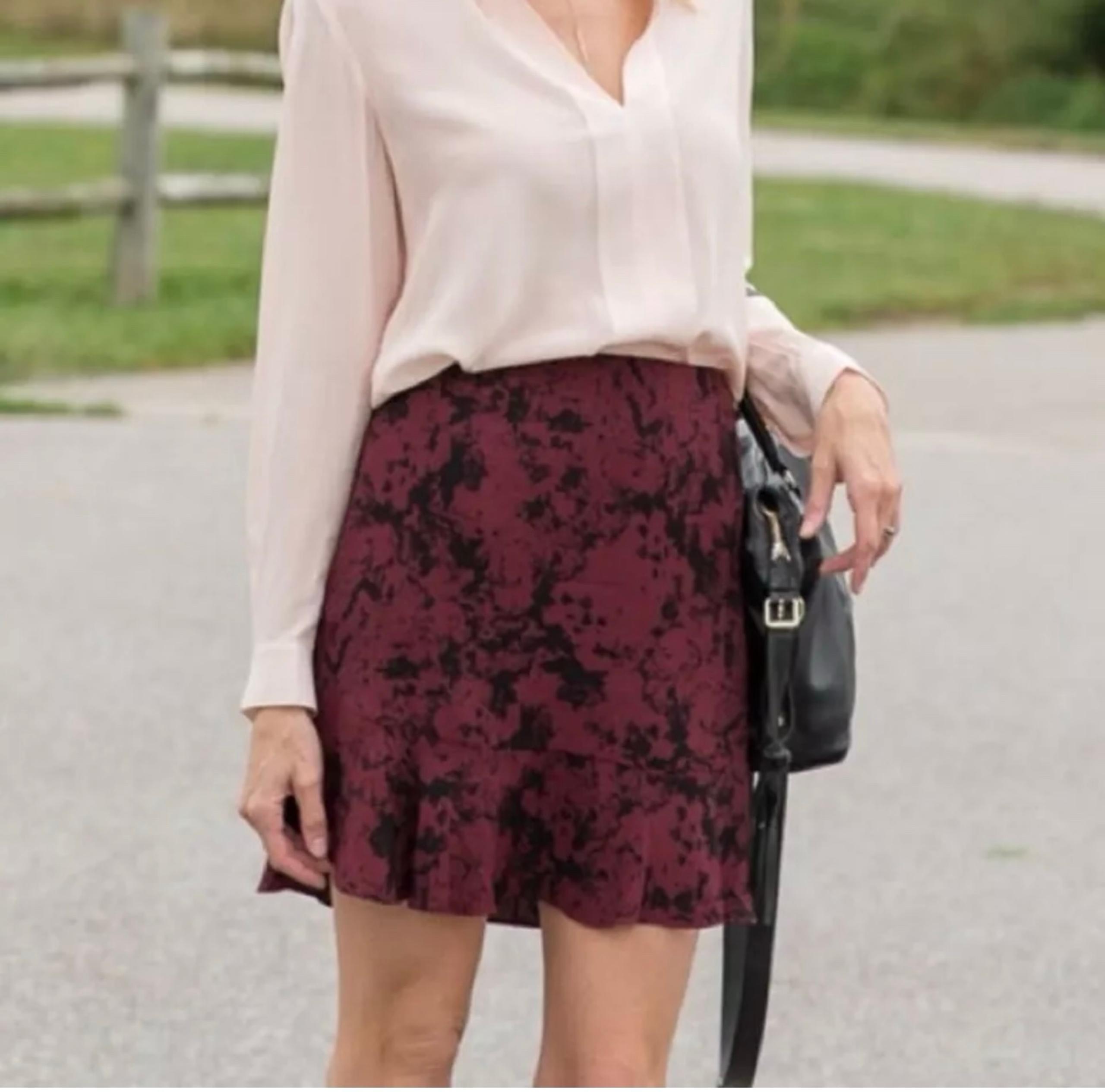 Banana Republic Burgundy Marble Flounce Mini Skirt