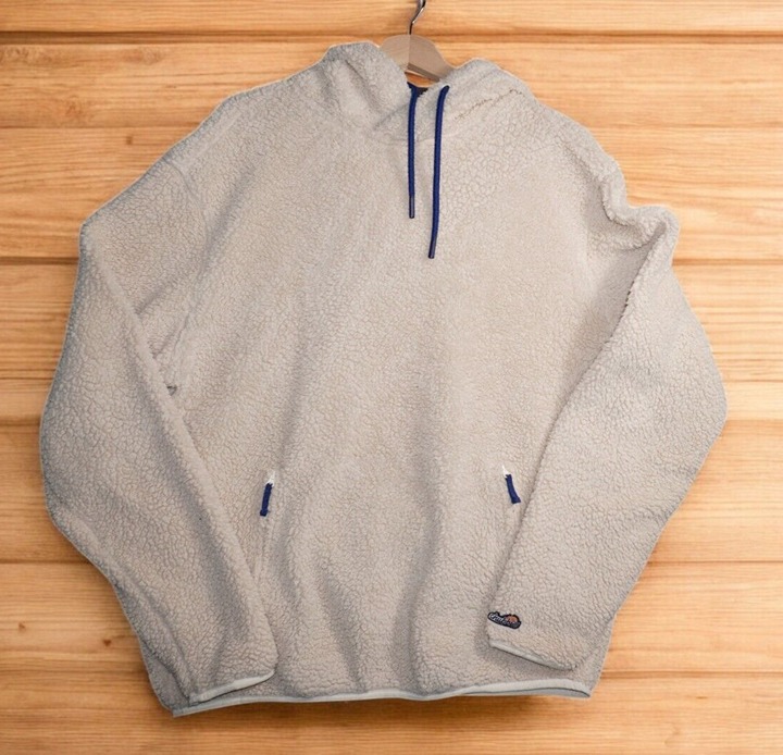 Chubbies Men’s Beige Sherpa Hoodie Size XL – Cozy Fleece Pullover with Blue Acce
