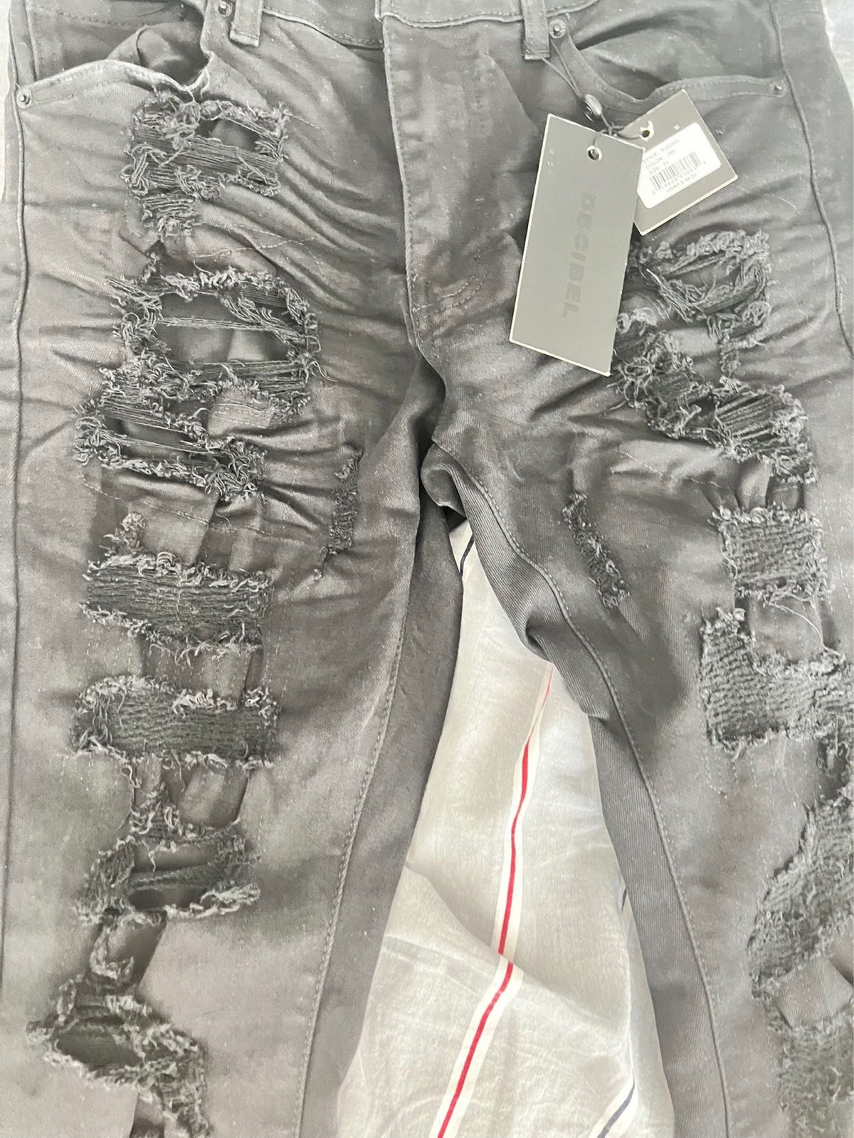 DECIBEL MULTI RIP EMBROIDERED SKINNY JEANS