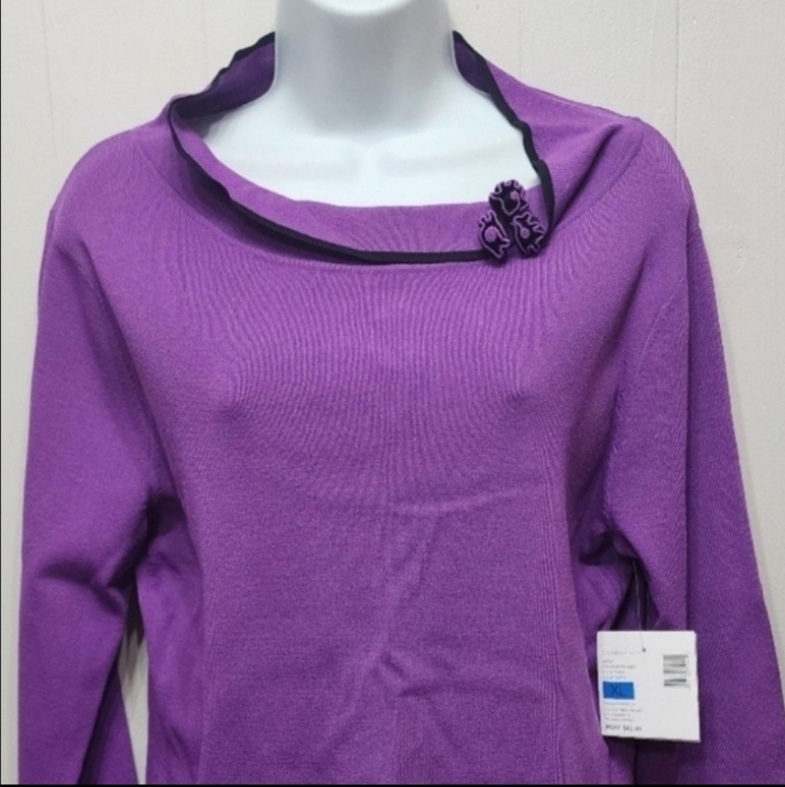 NWT Sweater XL Women's Purple Fabric Flowers Office Career B281 - Sag Harbor