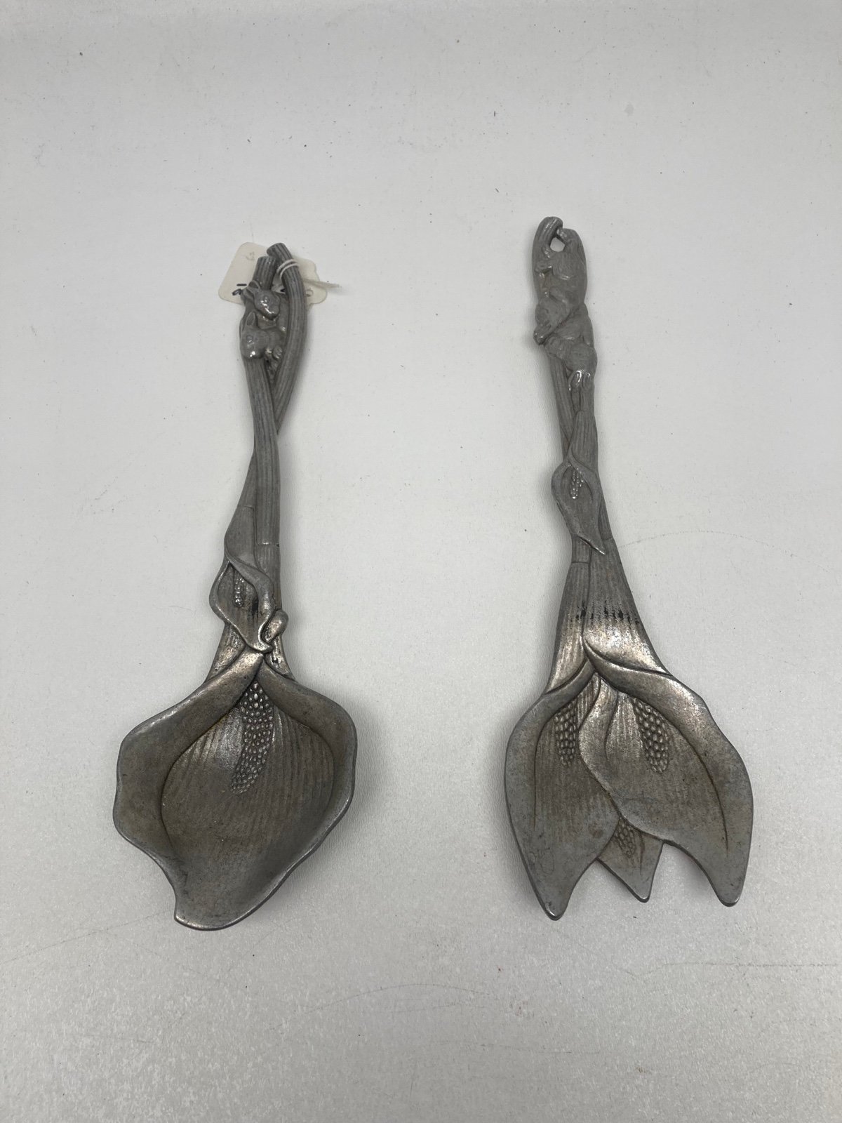 Vintage Arthur Court Calla Lily & Rabbit Serving Spoon & Fork Set Signed 1991