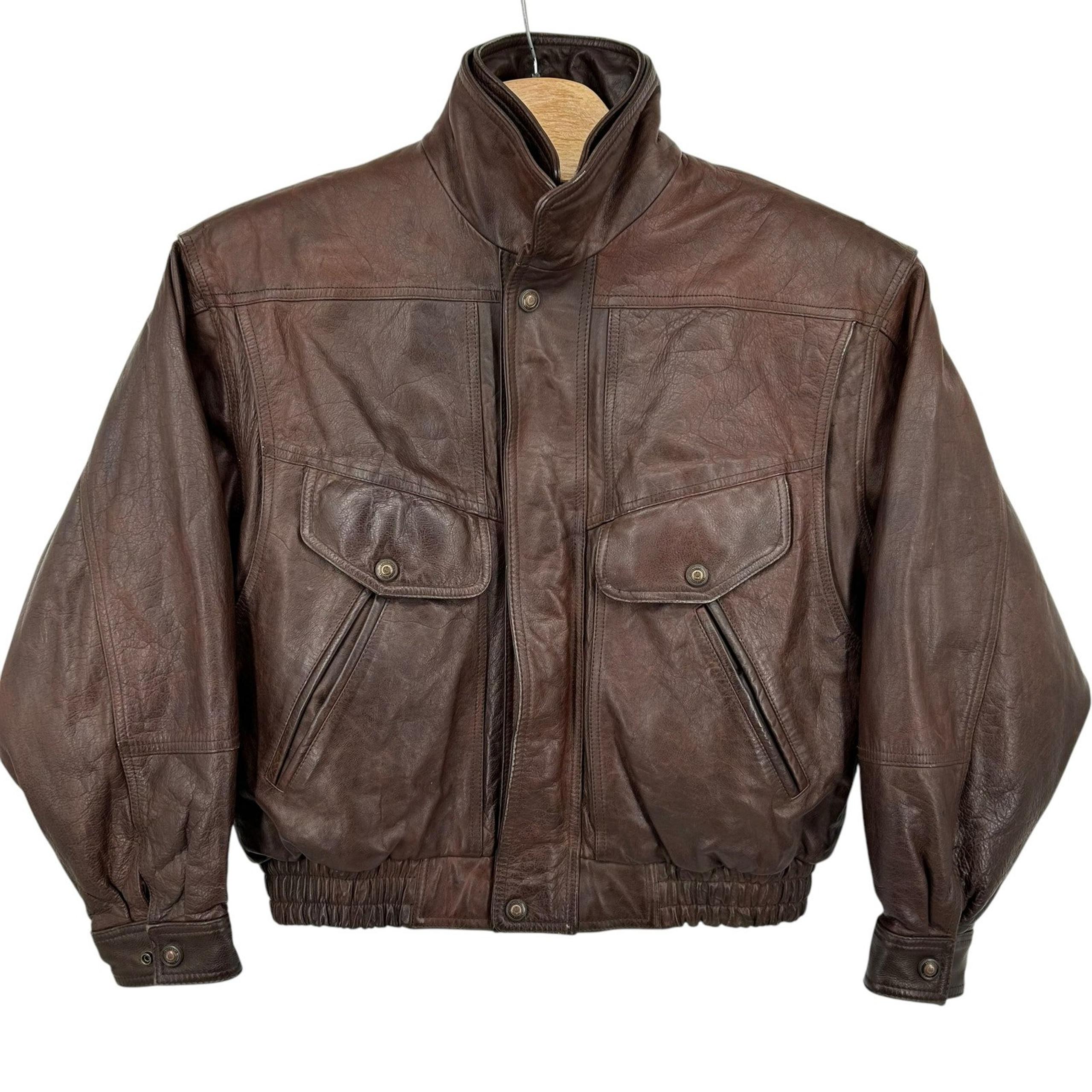 Vintage 80s 90s Mens L Wilsons Adventure Bound Brown Leather HEAVY Bomber Jacket