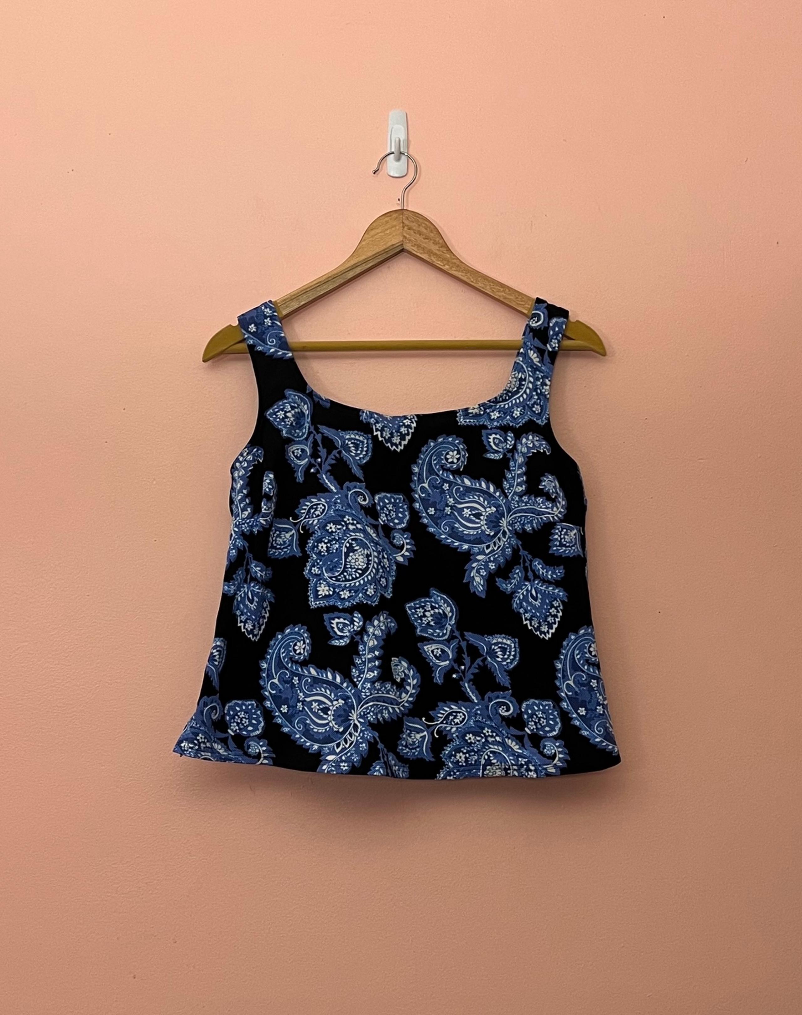 Lands’ End Size 16W Paisley Print Cropped Tankini Swim Top