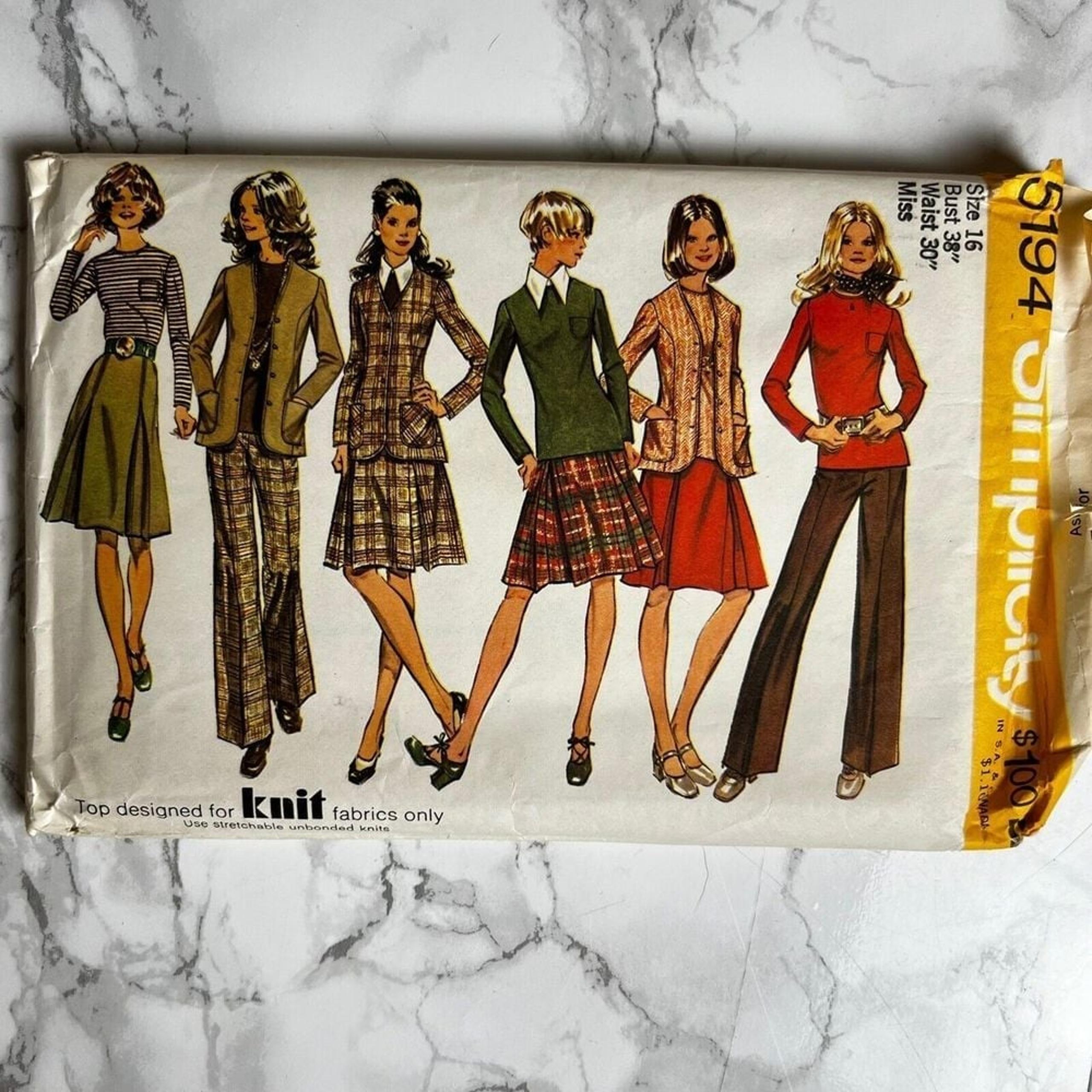 Simplicity 5194 Jacket Top Pleated Skirt & Pants Size 16 Vintage Sewing Pattern