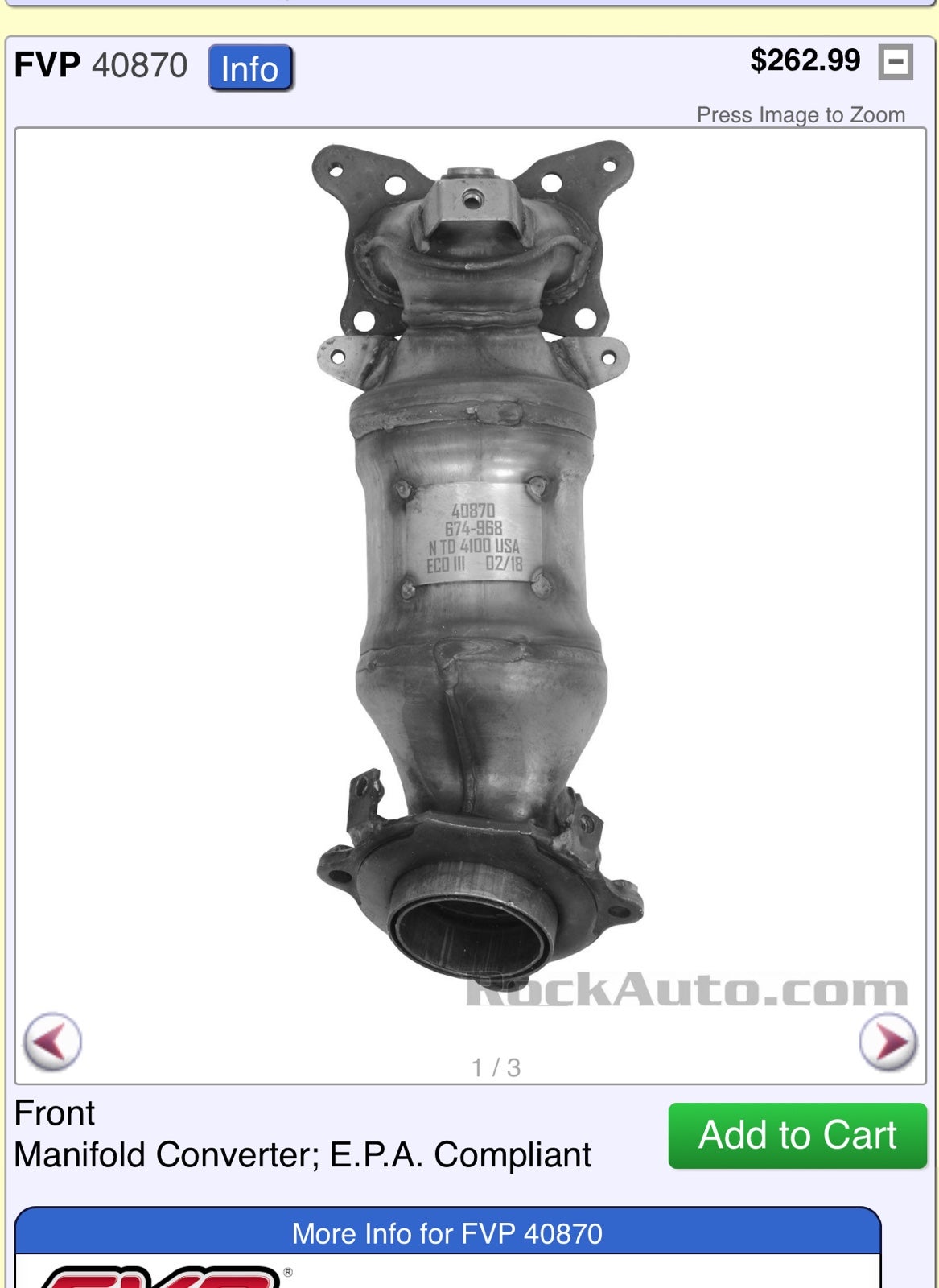 Catalytic Converter by Eastern part FVP 40870