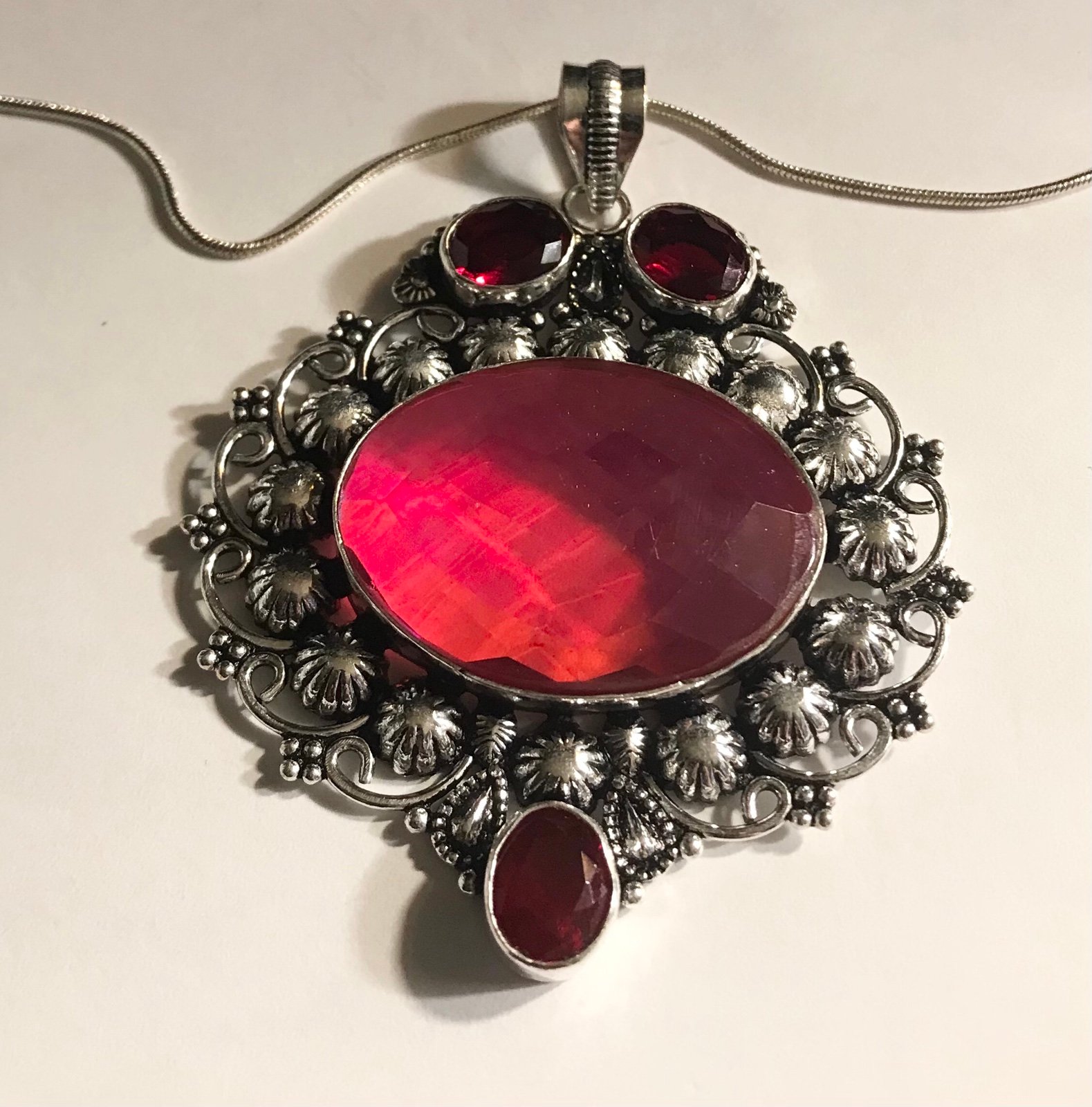 Rainbow Fire Topaz Garnet 925 Sterling Silver Necklace