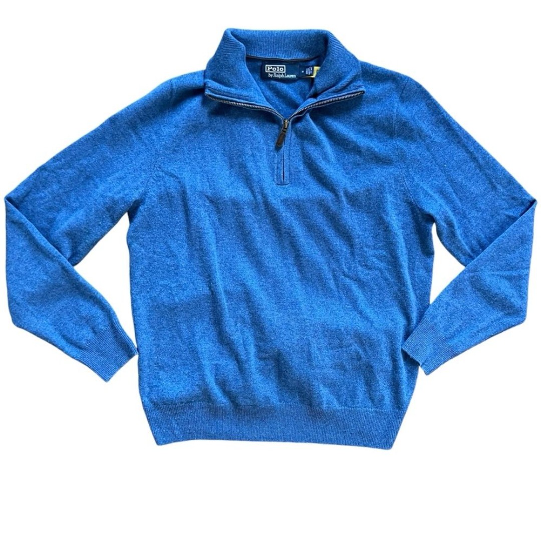 Polo Ralph Lauren 100% Wool Blue 1/4 Zip Pullover Soft Sweater Men's size Medium