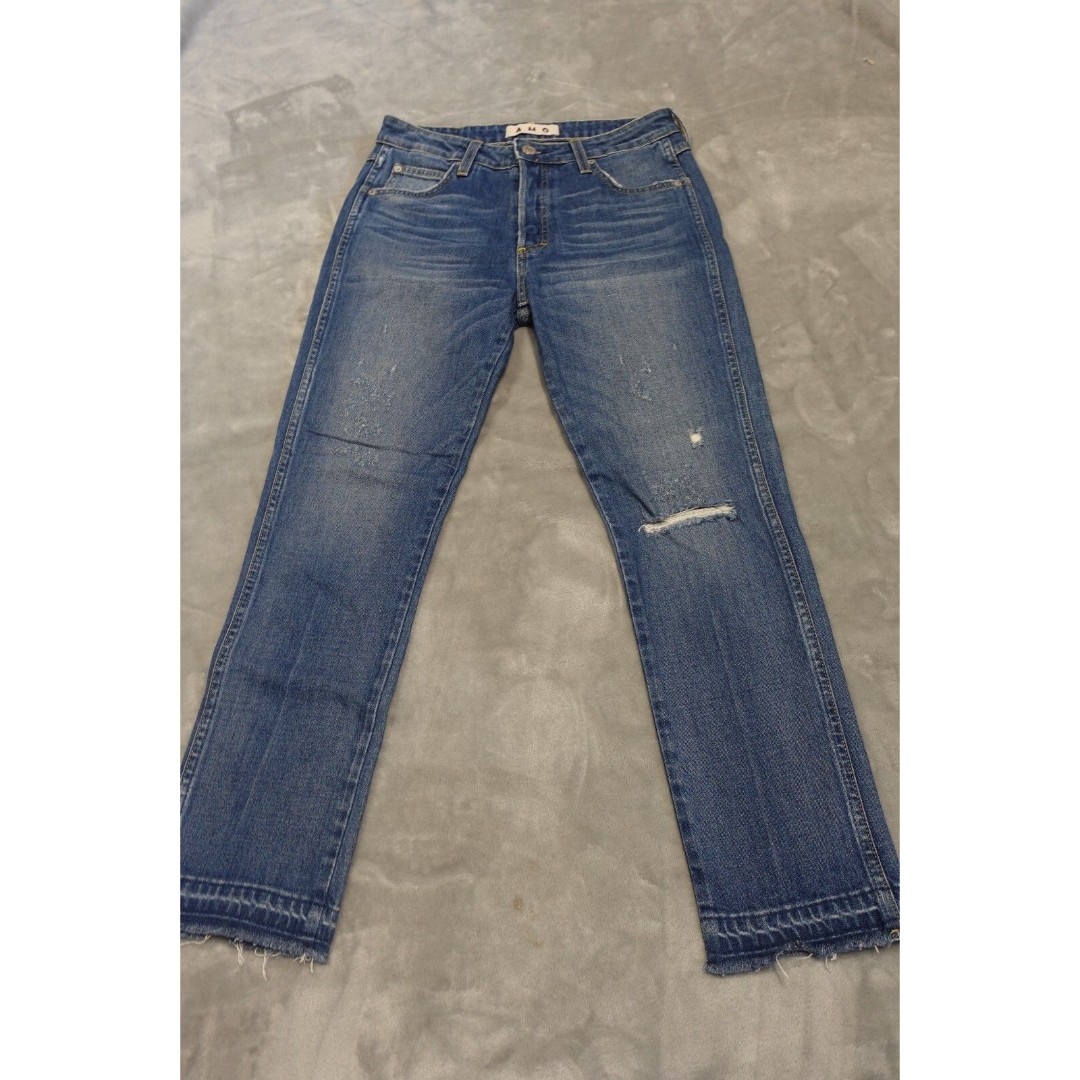 AMO Women's Size 29 Dive Bar Destroy Cotton Blend Blue Frayed Denim Jeans