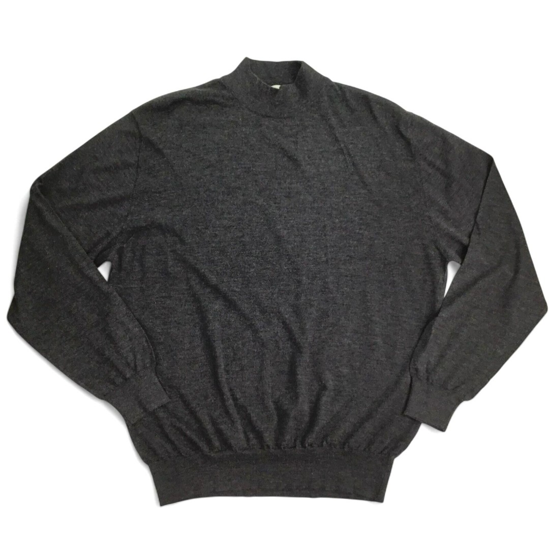 Brioni Sweater Mens US 44 Charcoal 70/30 Cashmere Silk Mock Neck Pullover *FLAW*