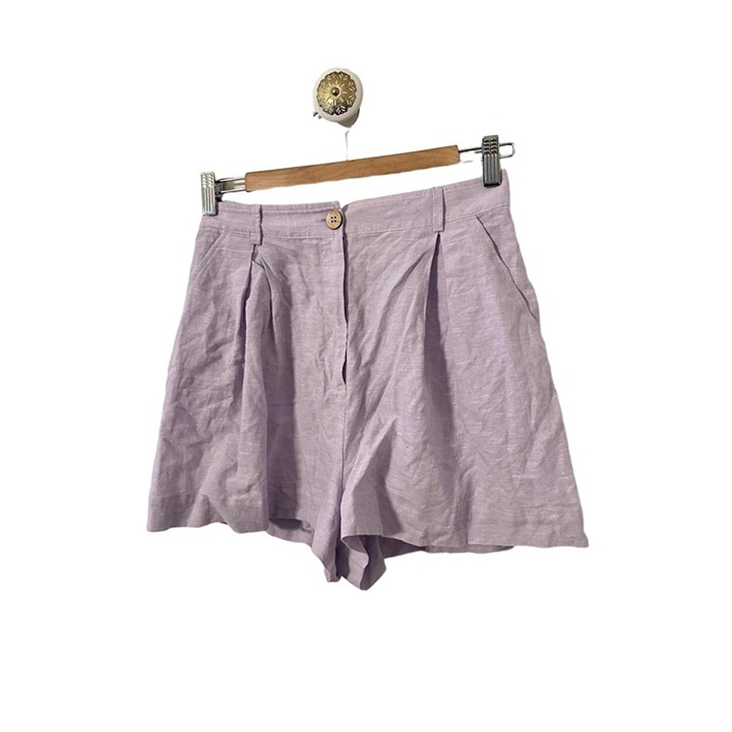 NWT Zara Shorts Womens Small Light Purple Linen Blend Pleated High Waist Button