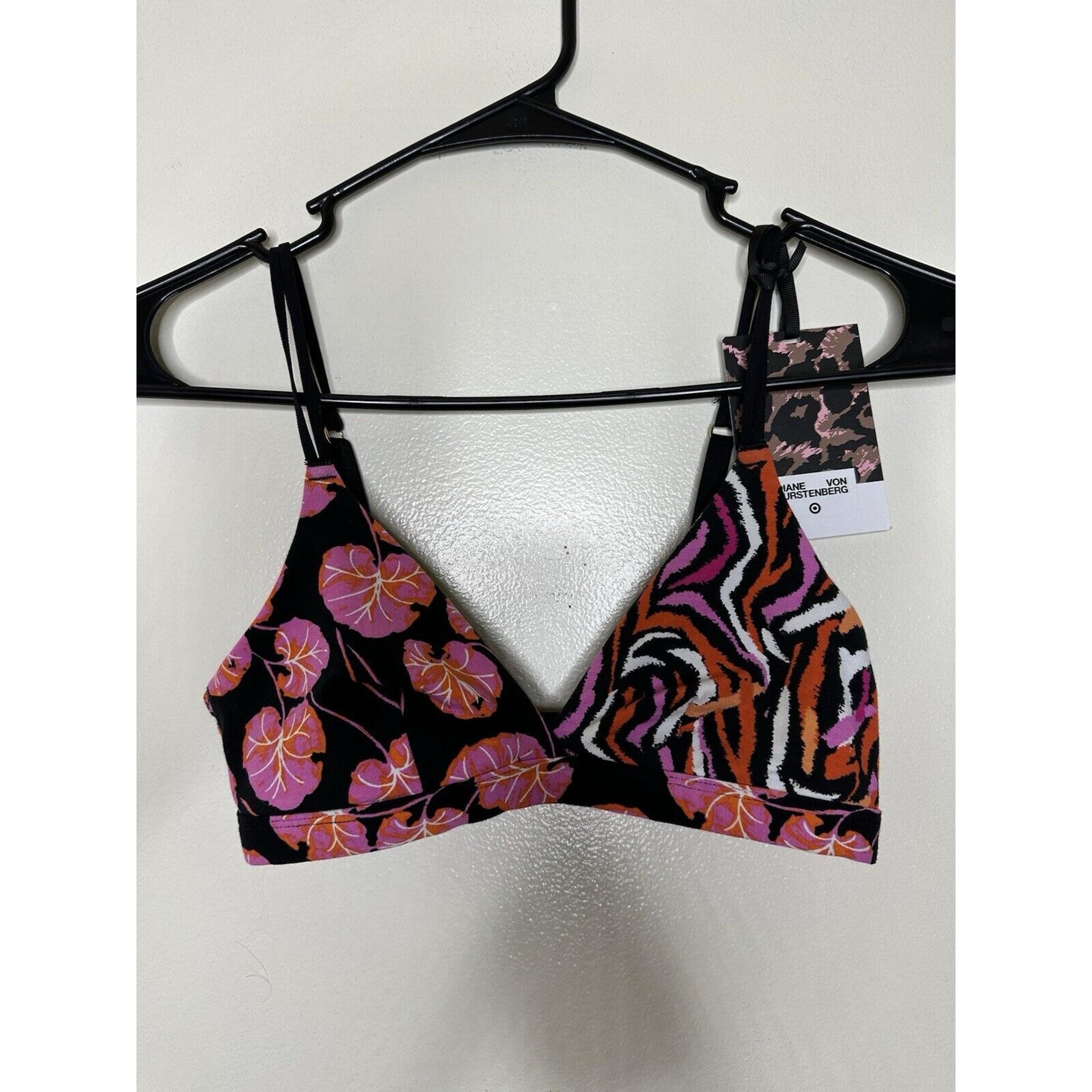 Diane Von Furstenberg Sz XS Geranium Leaf & Disco Zebra Dual Pink Black Bra NEW