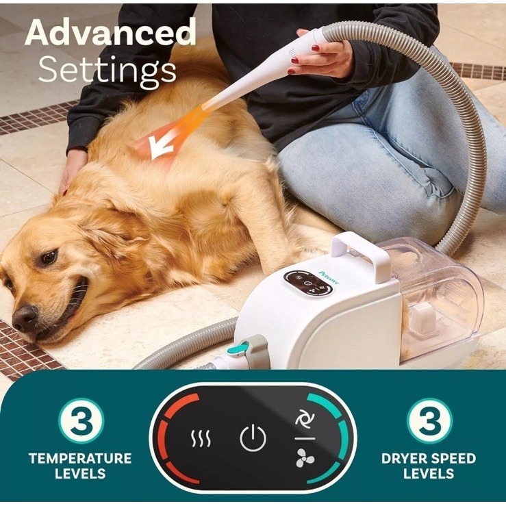 PetCove FurrFluff - 7 in-1 Pet Grooming Kit with Low Noise Vacuum/Hair Dryer