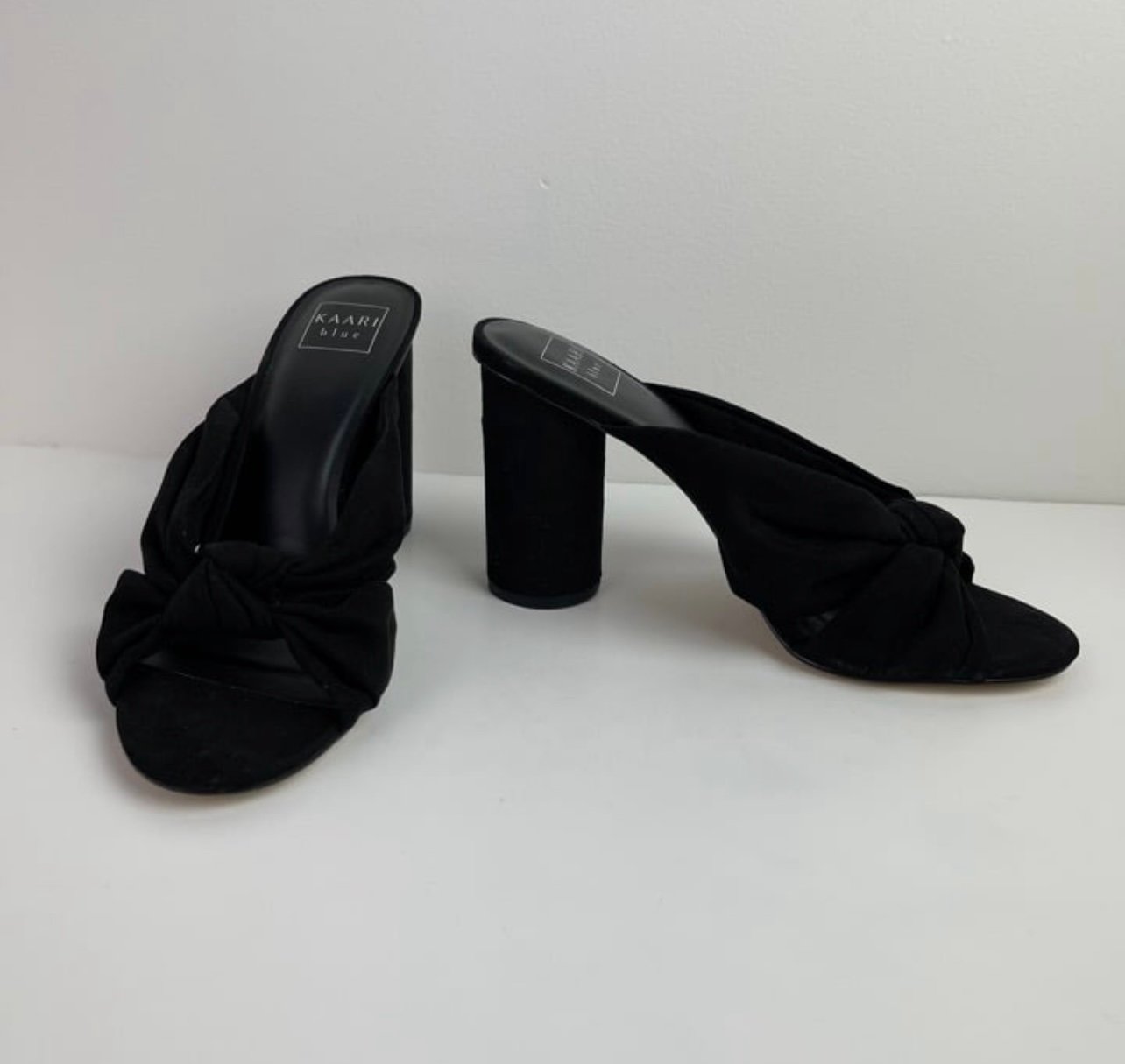 Black Open-toe Suede Circle Block Heels