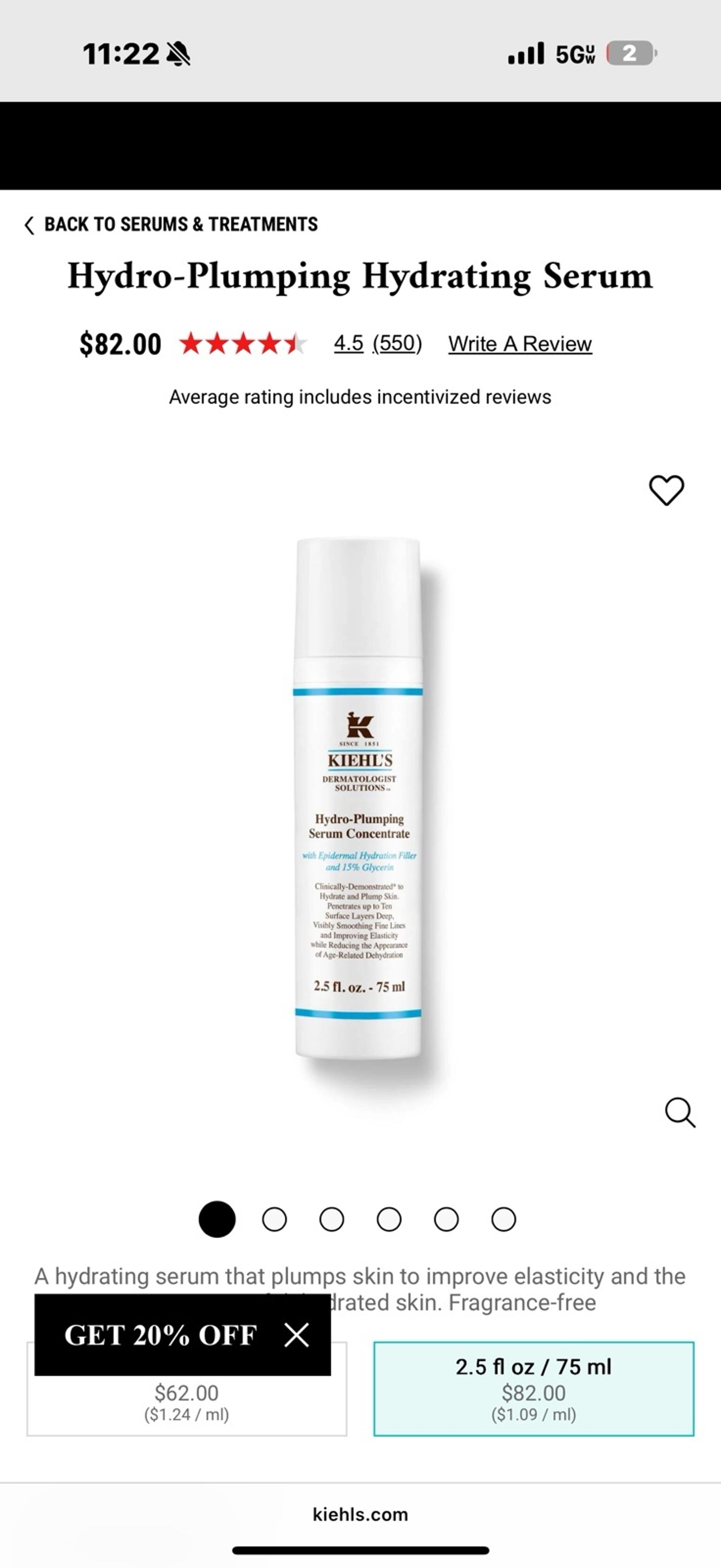 Kiehls Hydro-plumping Serum 2.5 fl oz