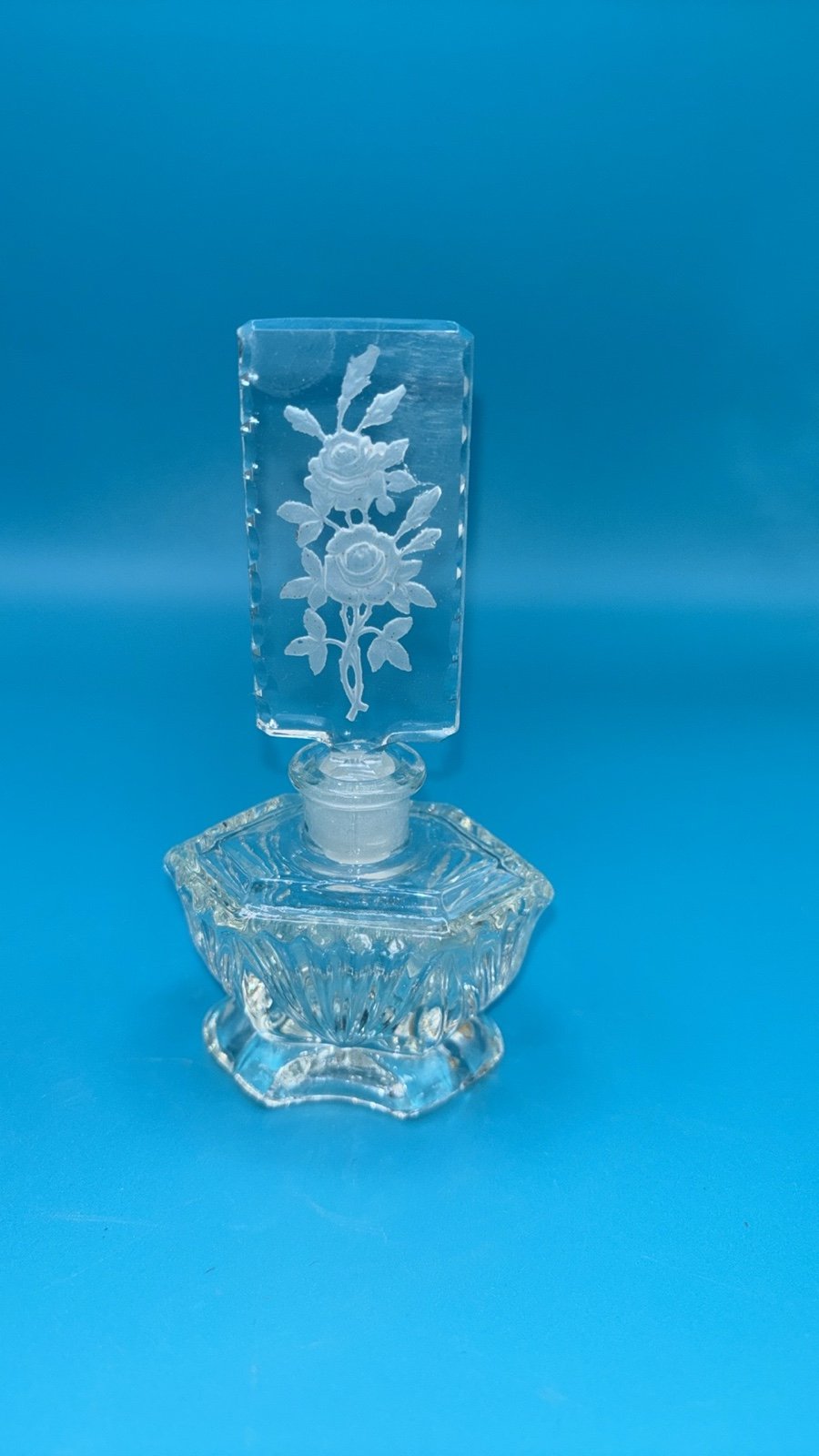 Czechoslovakian etched floral perfume bottle with stopper