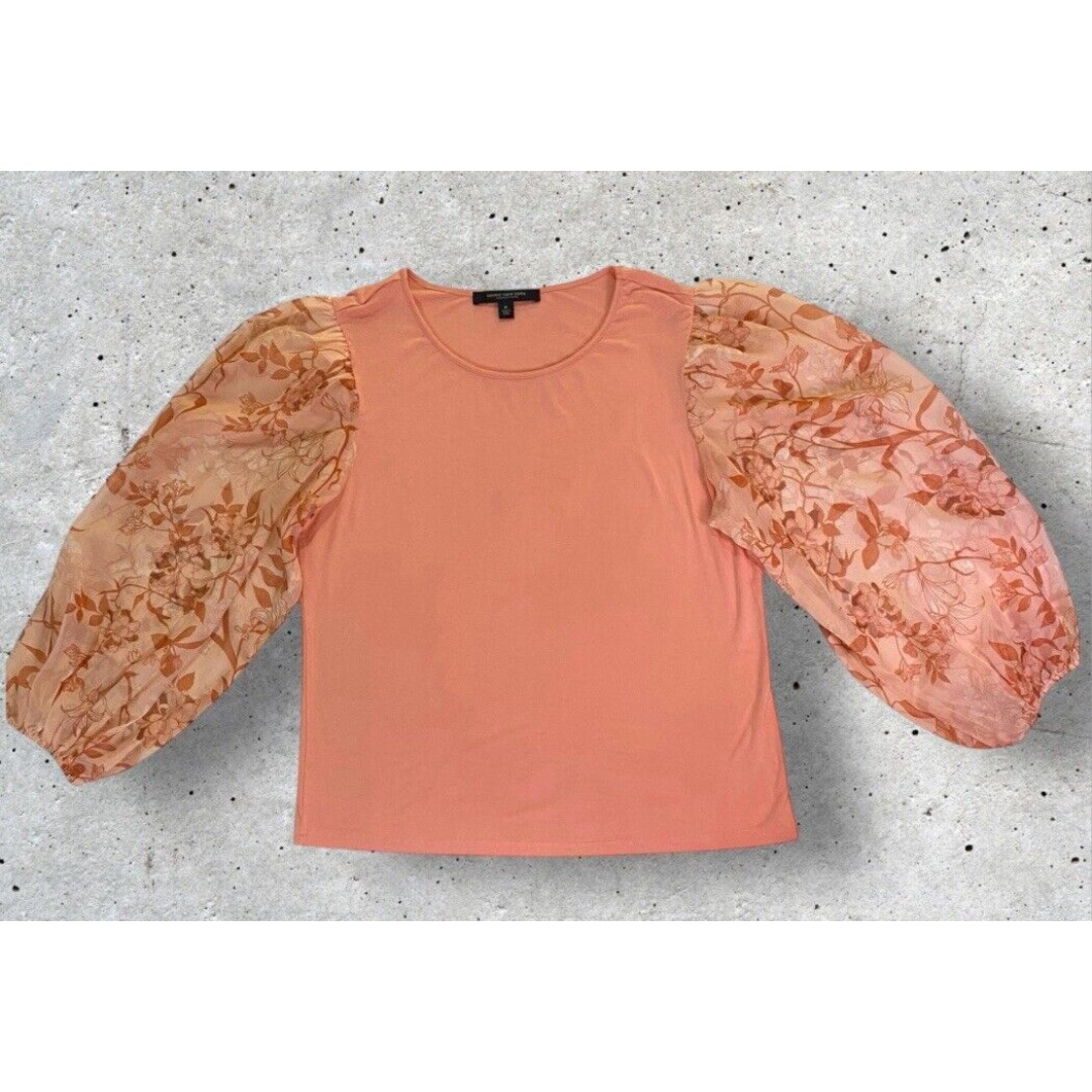 Marc New York Andrew Marc Womens Medium Peach Long Sleeve Floral Sheer Sleeves