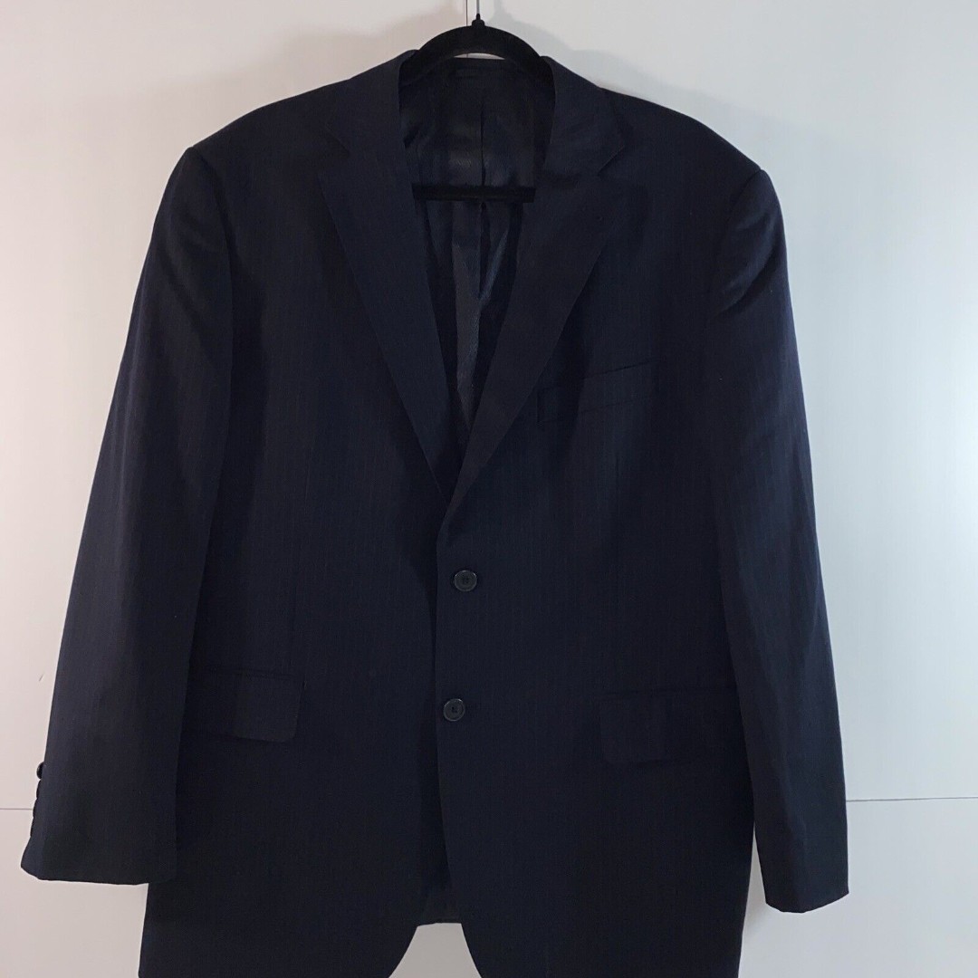 Bellissimo Jacket Mens 42S 100% Wool Striped Navy Blue Single Breast