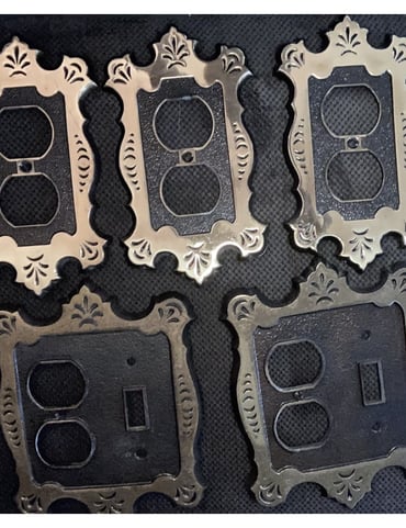 5 Ornate Hollywood Regency Wall Light Switch Cover & Outlet Plate Brass VTG MCM