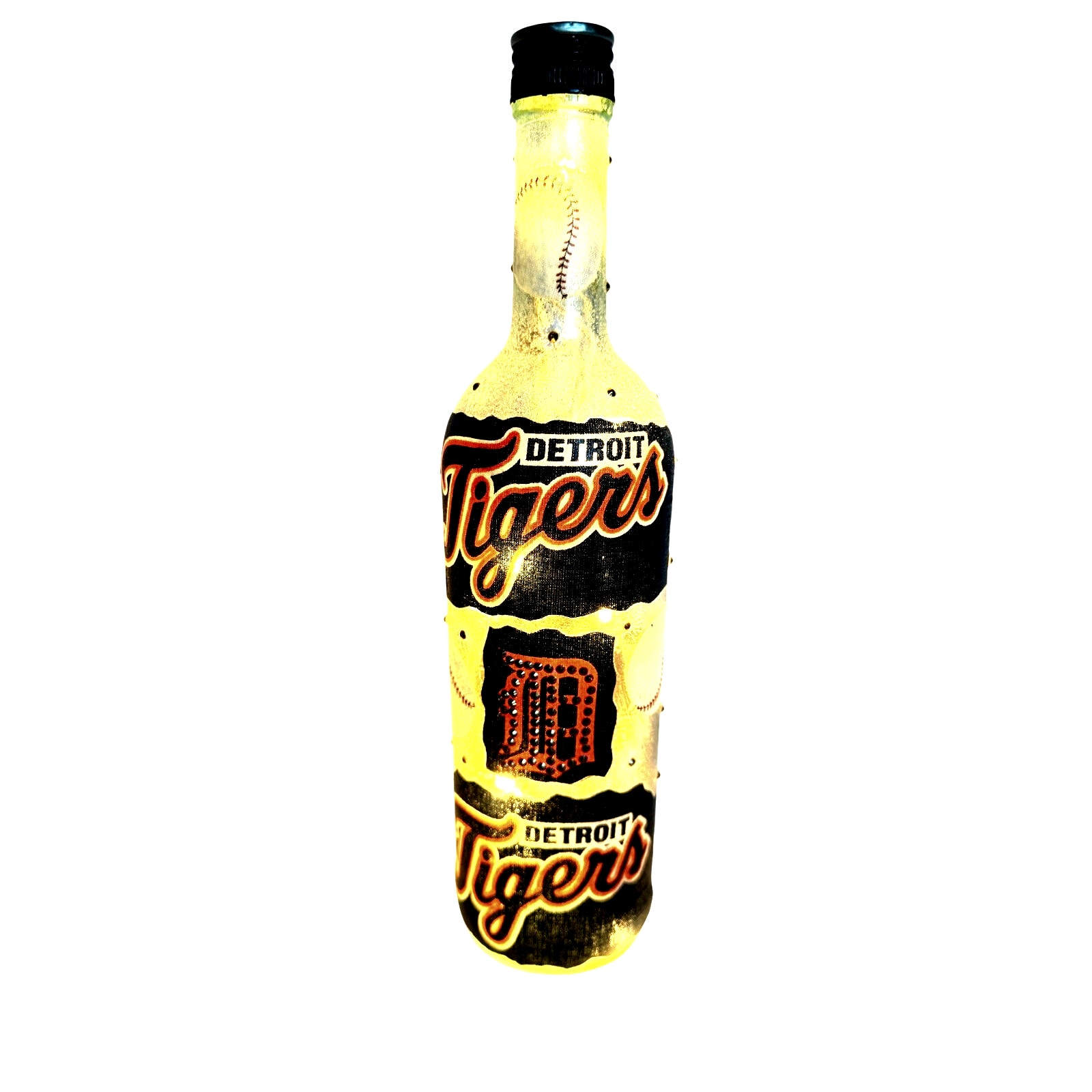 Detroit Tigers Designer Glass Bottle w/ Lights *Unique Gift Idea