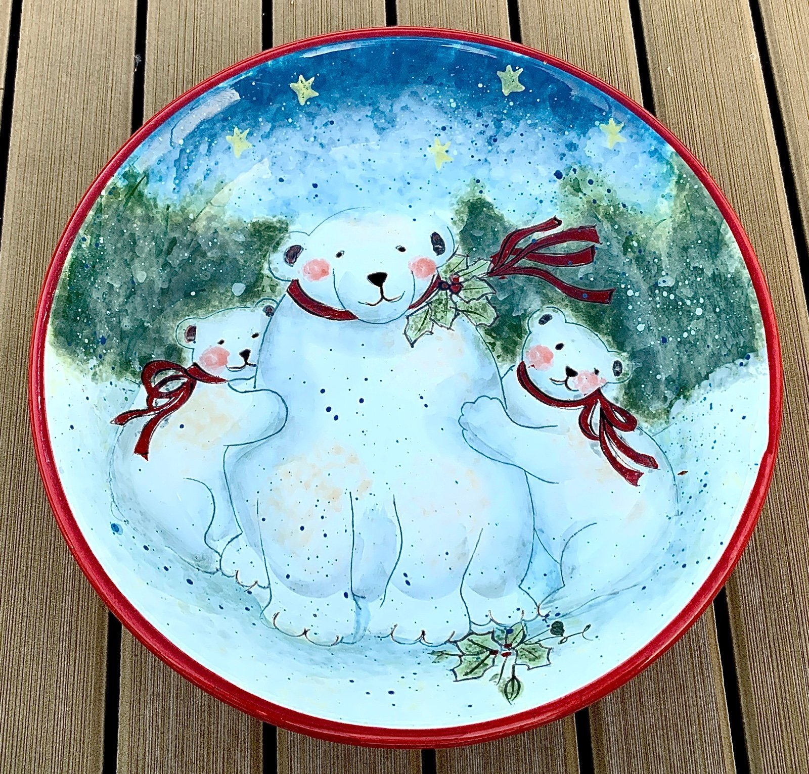 Vtg Retired Certified International Enchanted Santa Individual Pasta Bowl Plate