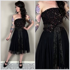 Vintage 1980s Strapless Sequins and Mesh Party Dress