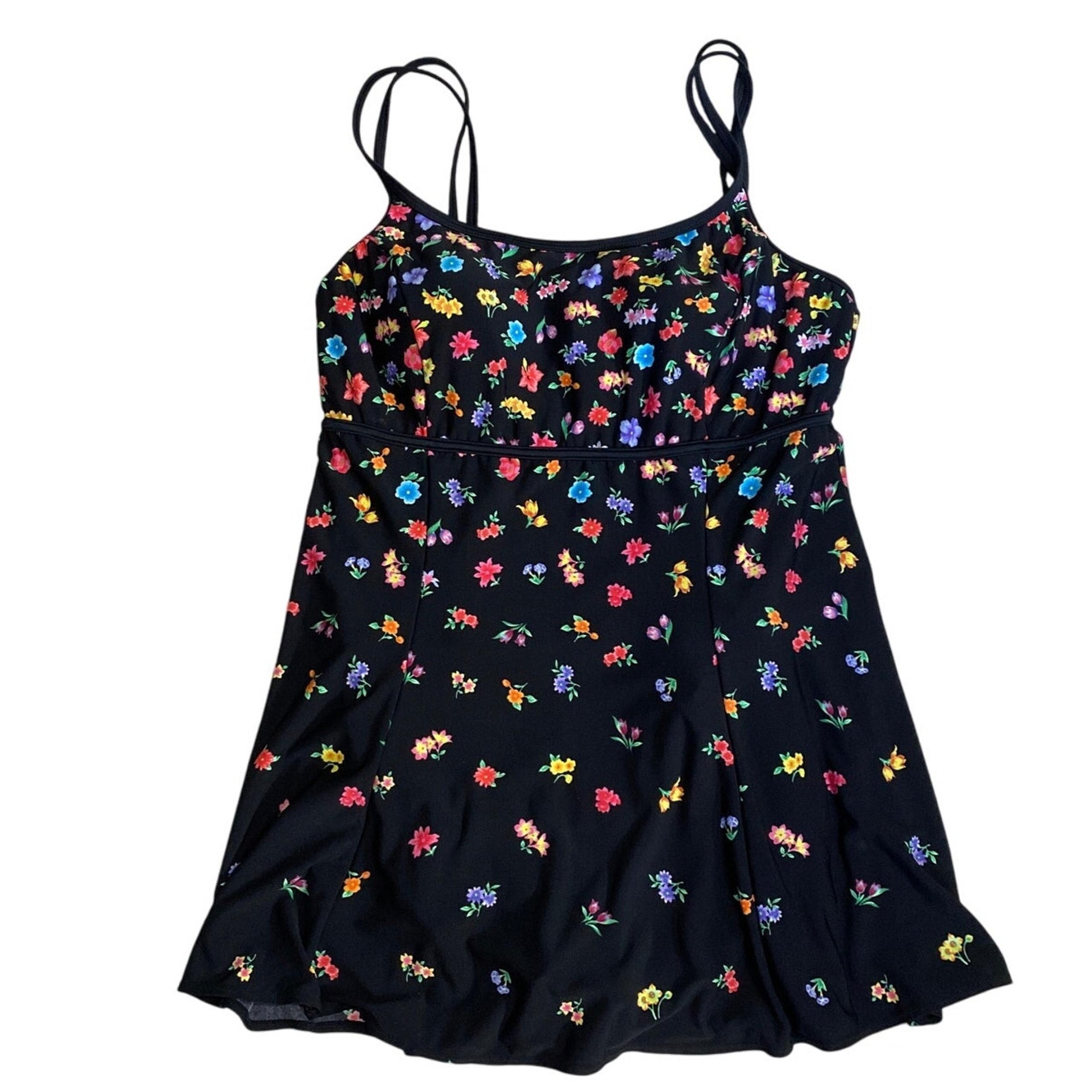 ST. JOHNS BAY Swim Dress Black Floral Multi Color Women Size 16